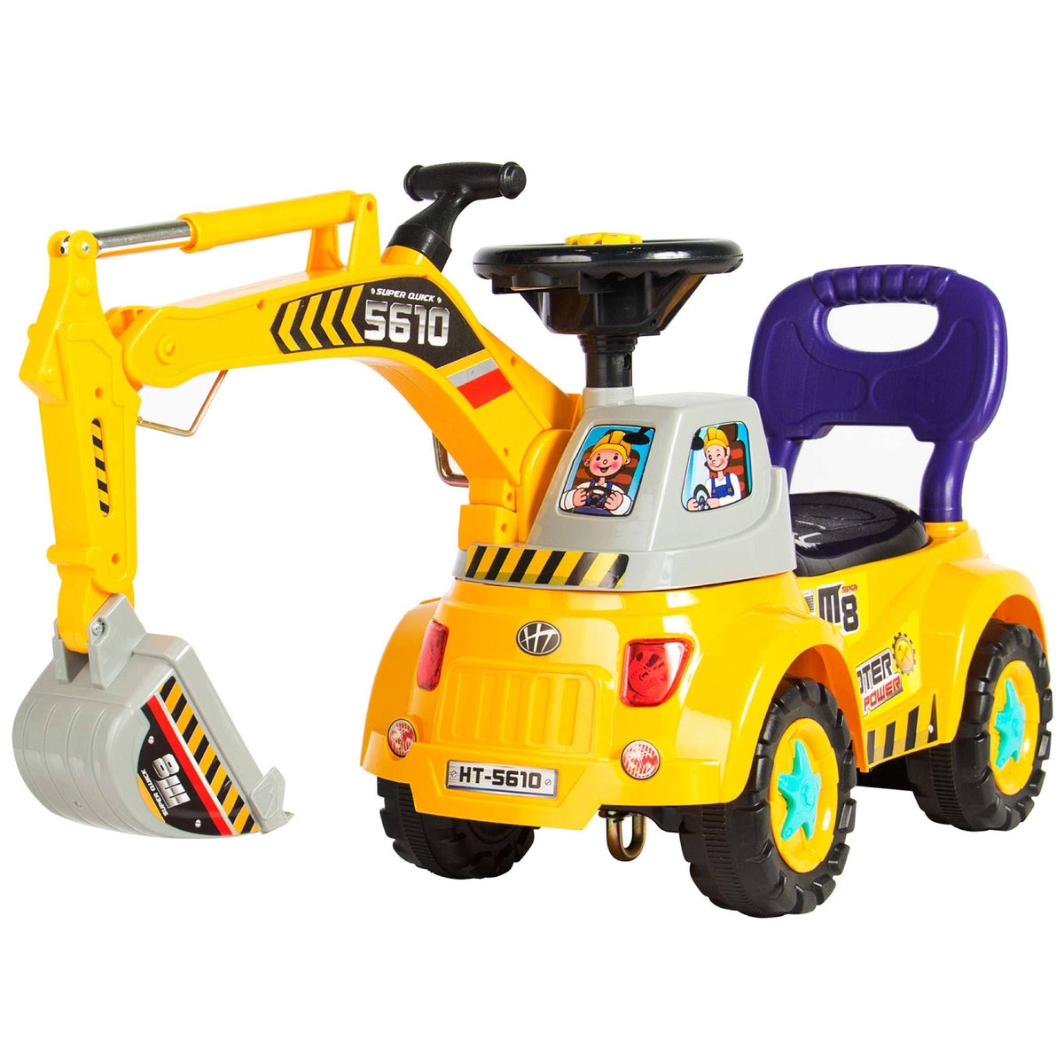 Yellow Kids Excavator Ride on Truck with Garden Set Music Lights Storage G25210