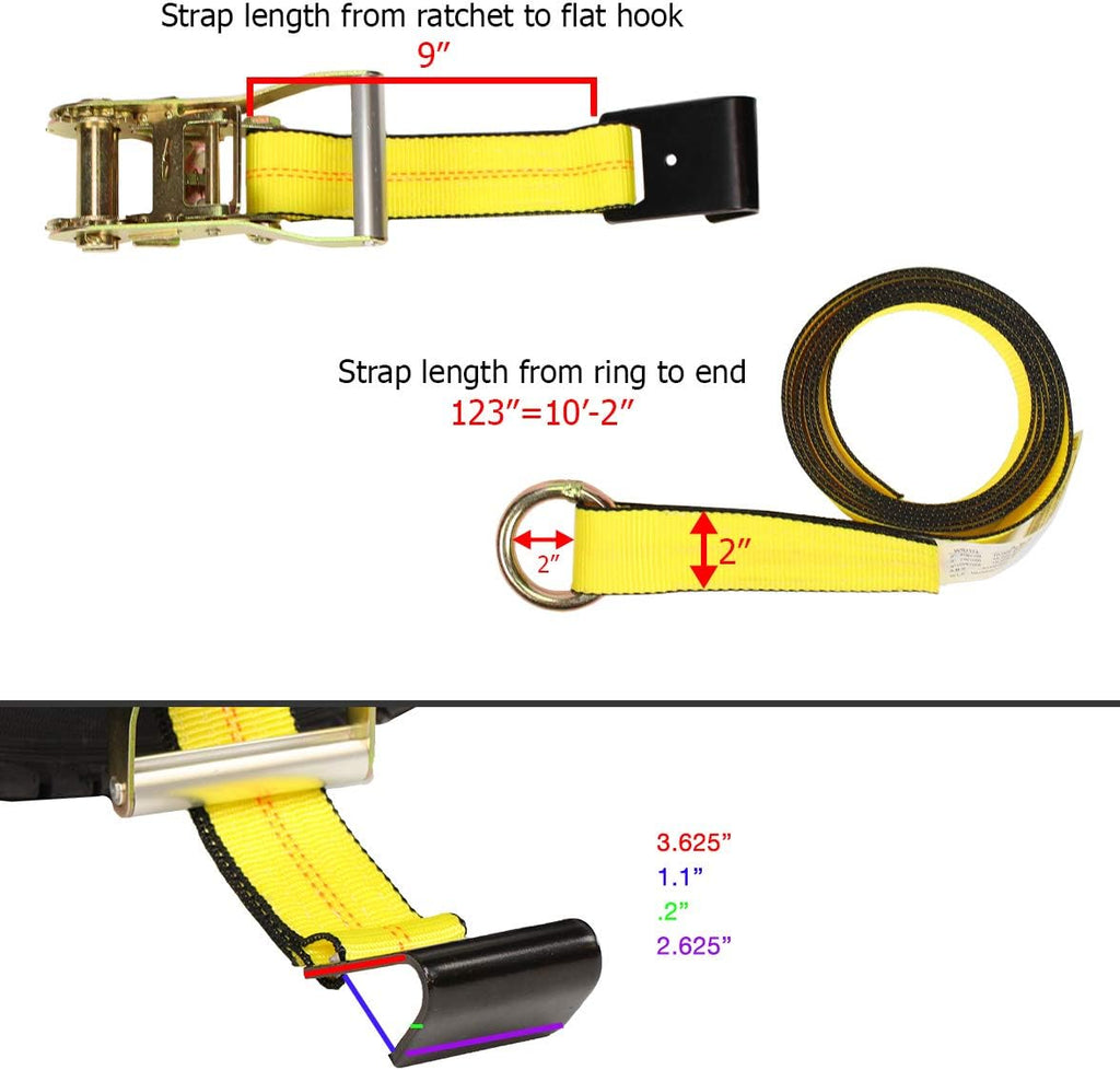 4 Pack Car Wheel Lasso Straps with Flat Hook and Ratchet X7398