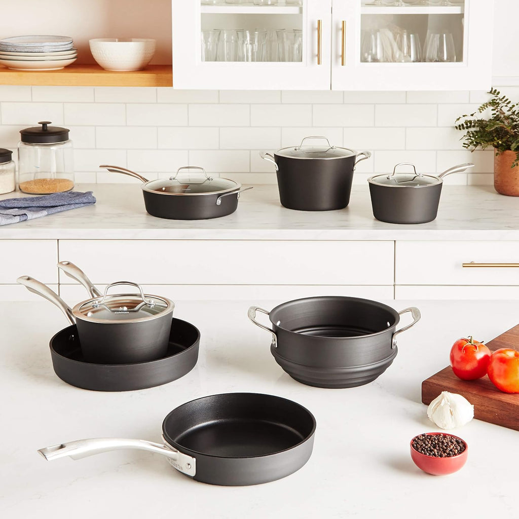 Conical Hard Anodized Cookware Set, Black I652