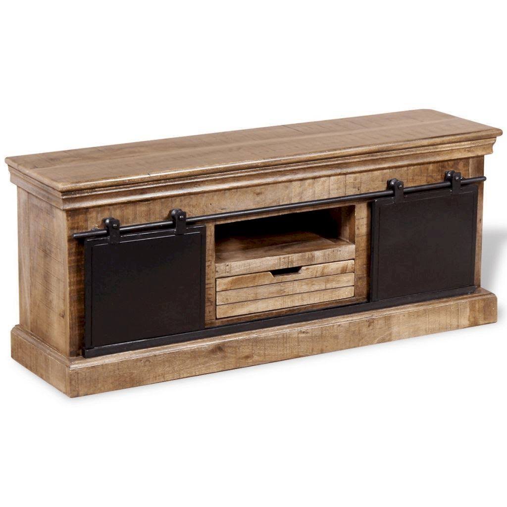 TV Cabinet with 2 Sliding Doors Solid Mango Wood F5061