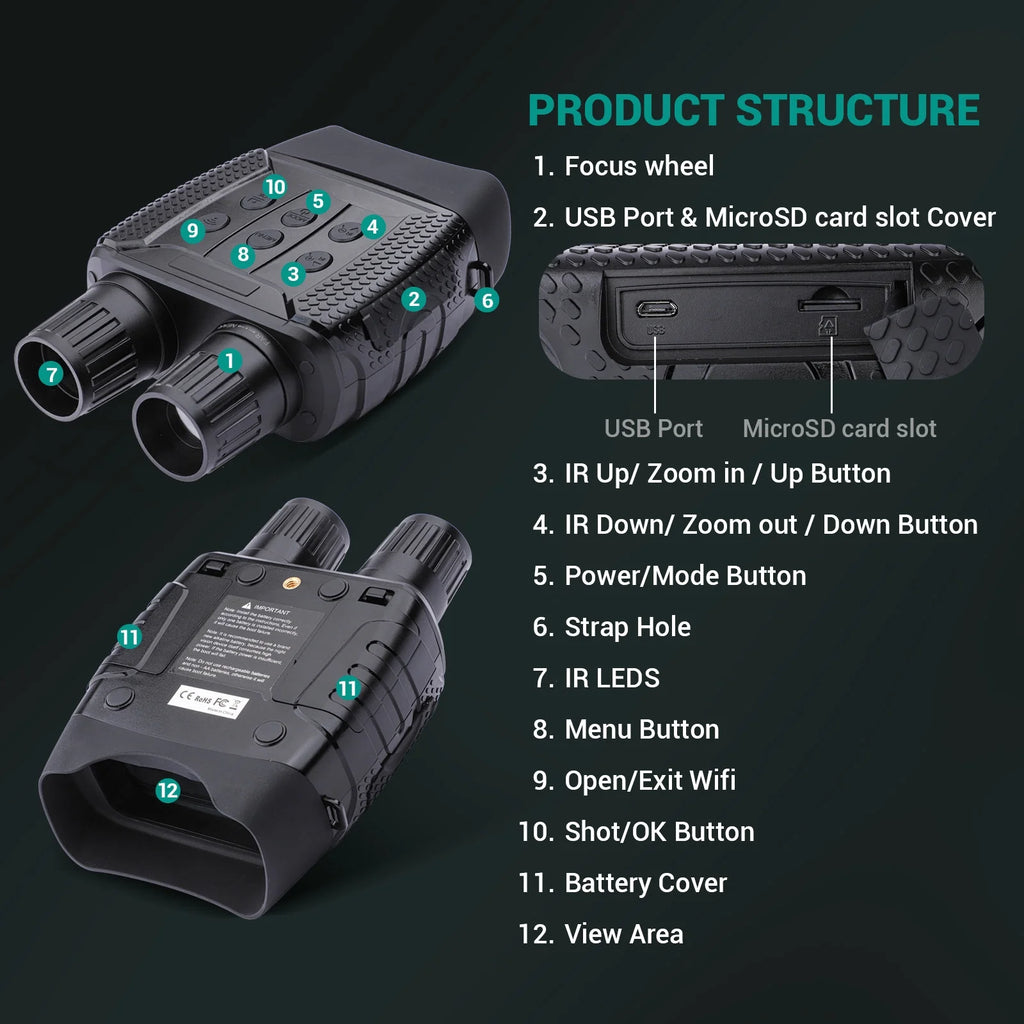 Night Vision Binoculars with 32GB Memory Card X306331