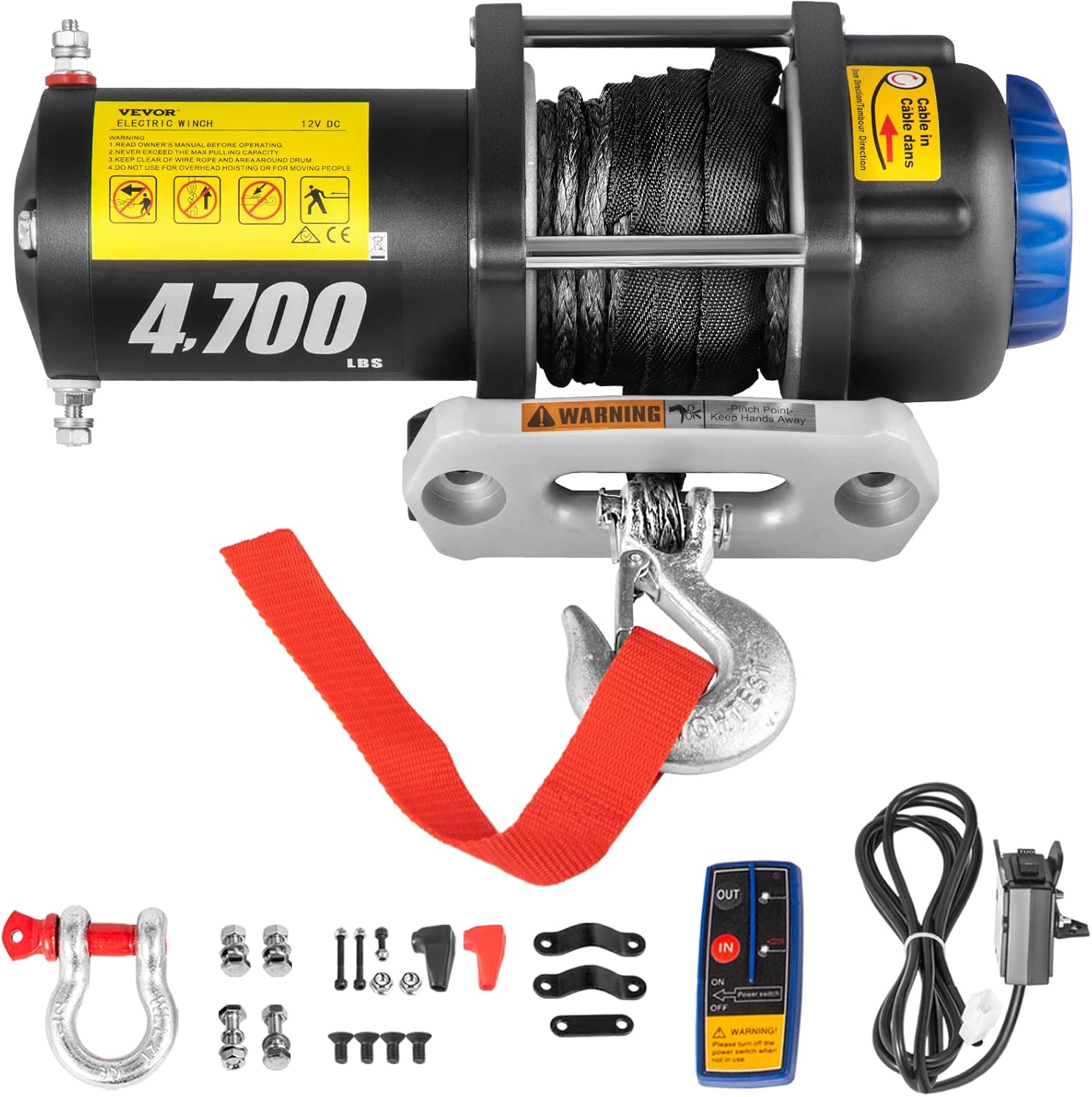 4700 lbs Capacity Electric Winch with Synthetic Rope and Wireless Remote I188