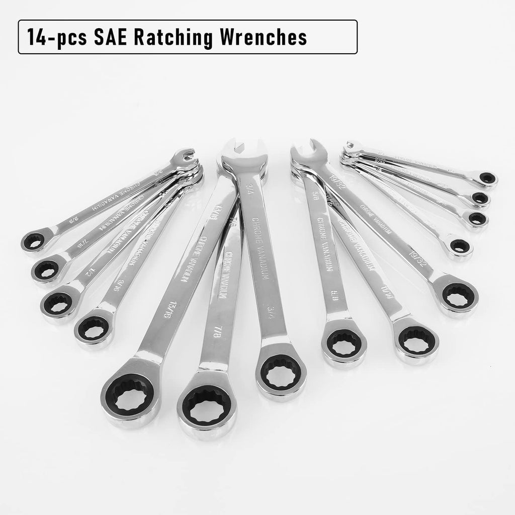 14-Piece Ratcheting Combination Wrench Set, Chrome Vanadium Steel Z9016