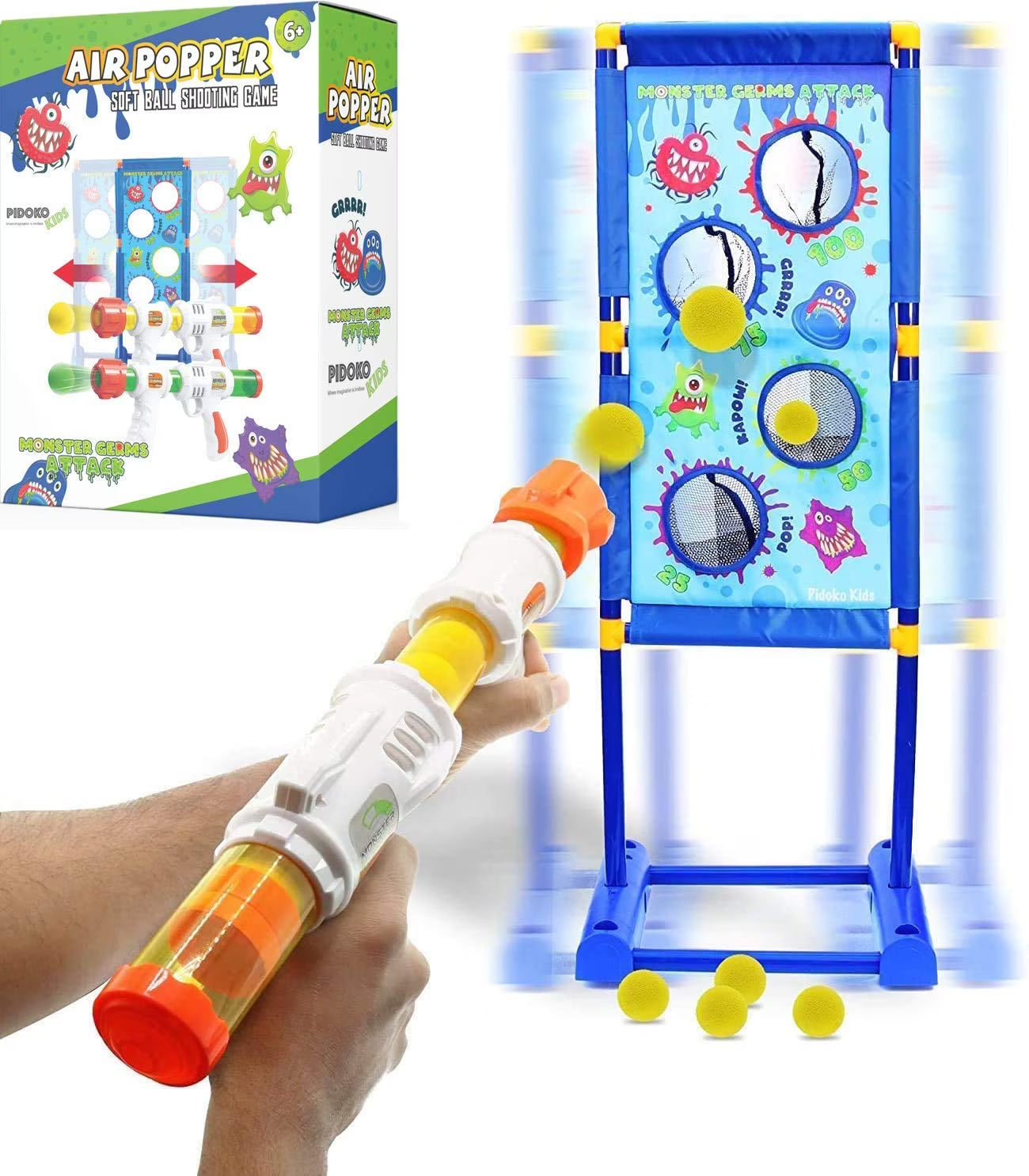 2 Pack Foam Ball Air Popper Guns with Moving Targets J651