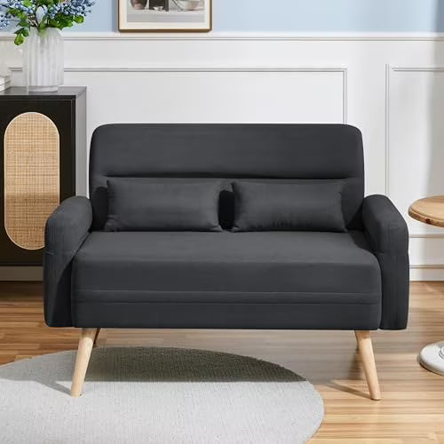 Dark Gray Fabric 2 Seater Sofa with Solid Wood Legs X61416