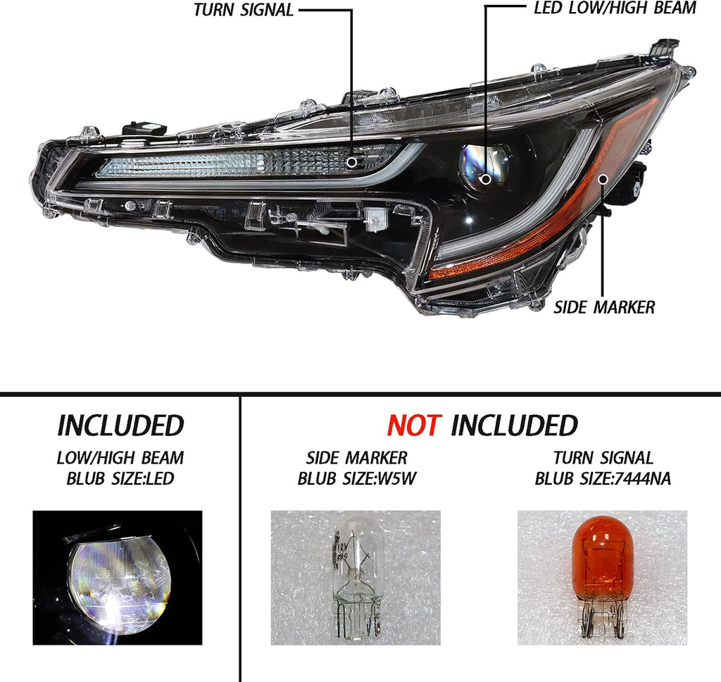 Driver Side Headlight Assembly for 2020-2021 Toyota Corolla L LE W964259
