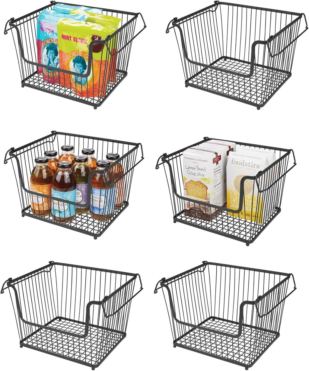 White 6 Pack Stackable Metal Wire Storage Basket with Handles Z52510