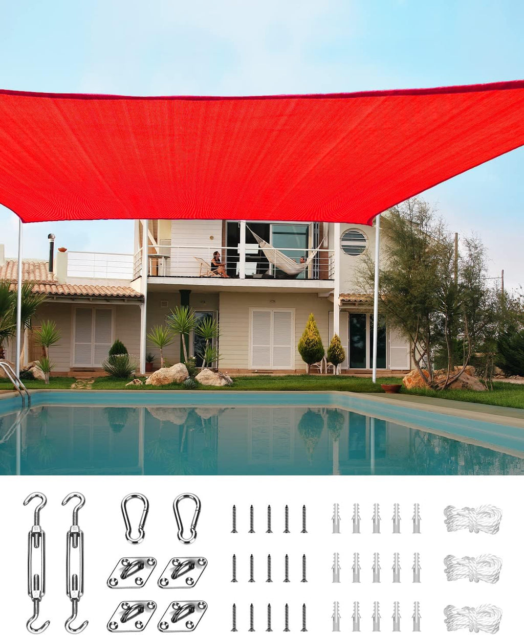 20X16FT 185G HDPE Rectangle Sun Shade Sail Canopy (Brown) Q858267