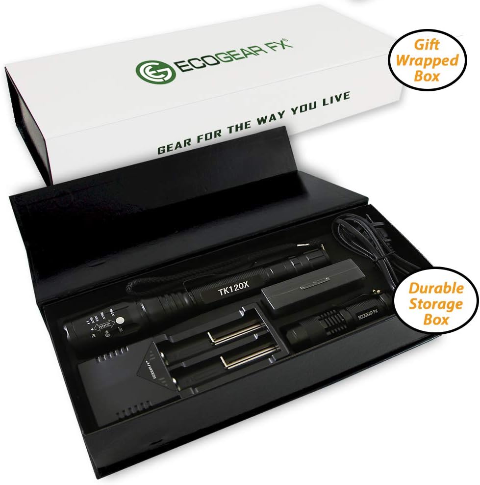 Zoomable LED Tactical Flashlight Kit with Batteries and Charger X292539