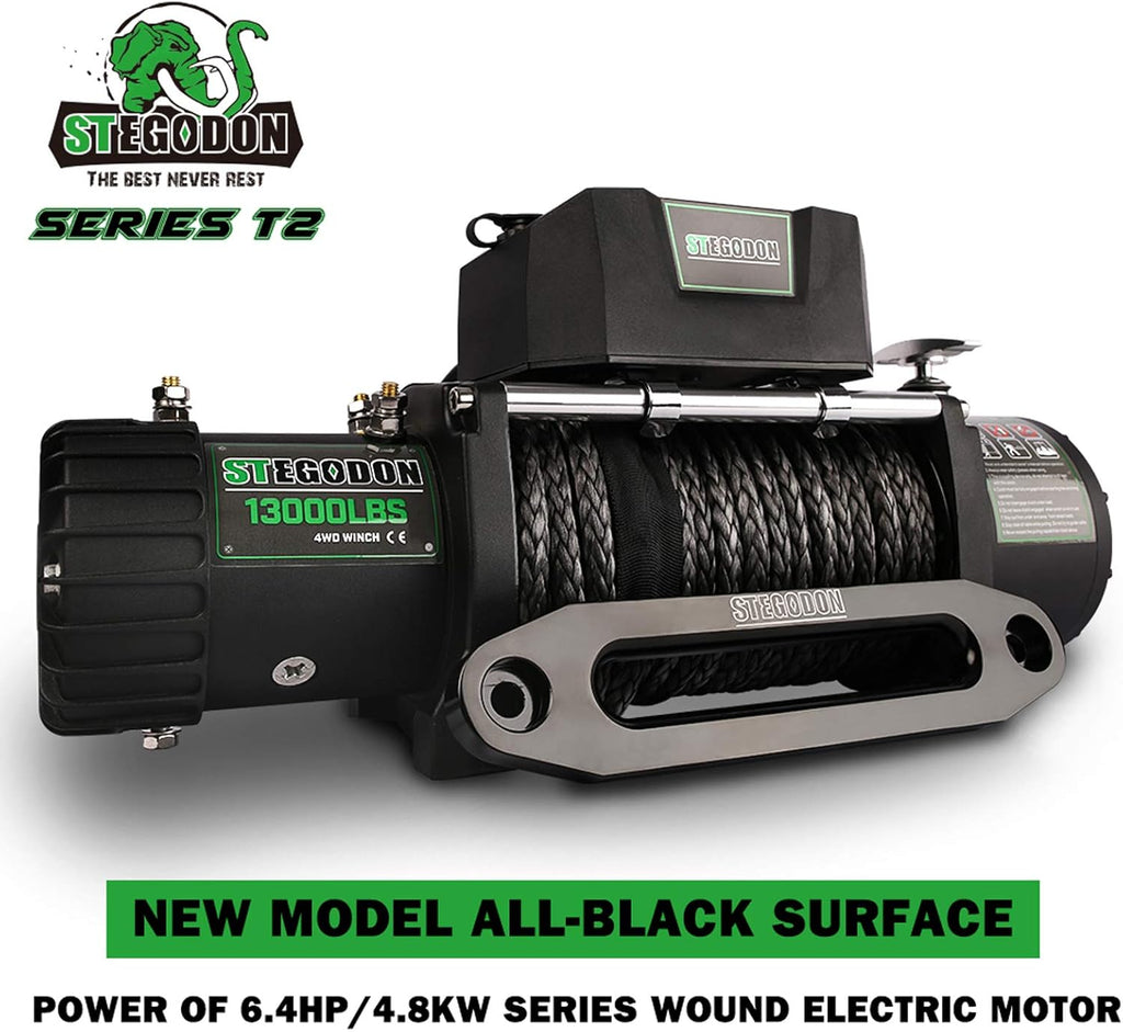 13000 lb. Load Capacity 12V Synthetic Rope Electric Winch with Hawse Fairlead S641259