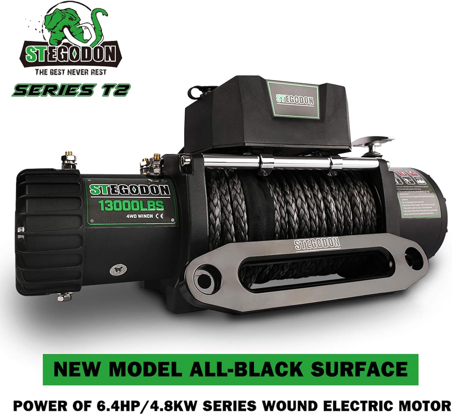 13000 lb. Load Capacity 12V Synthetic Rope Electric Winch with Hawse Fairlead S641259