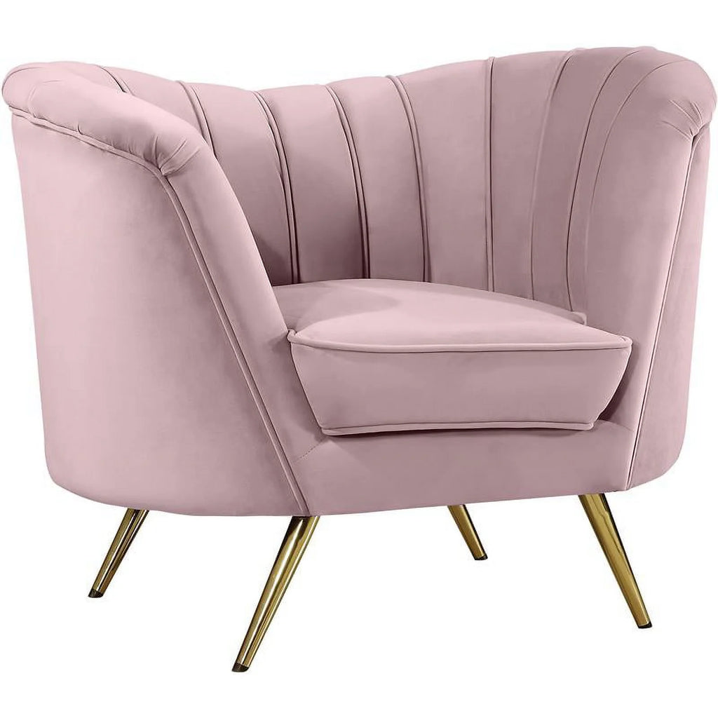 2-Piece Set with Velvet Accent Chair & Chaise in Pink and Gold F6396