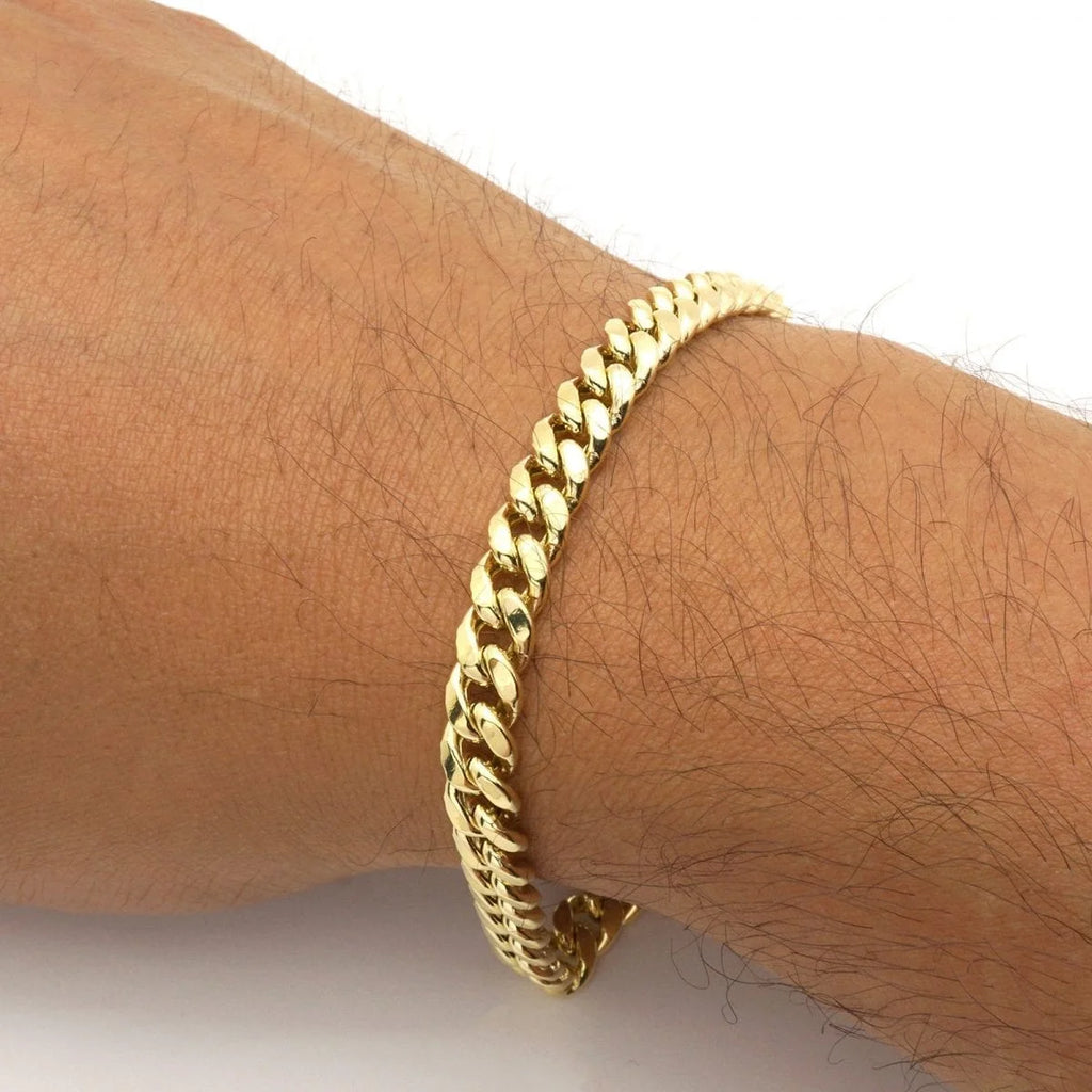 14K Yellow Gold 7MM Hollow Miami Cuban Curb Link Bracelet Chain 8.5" D611393