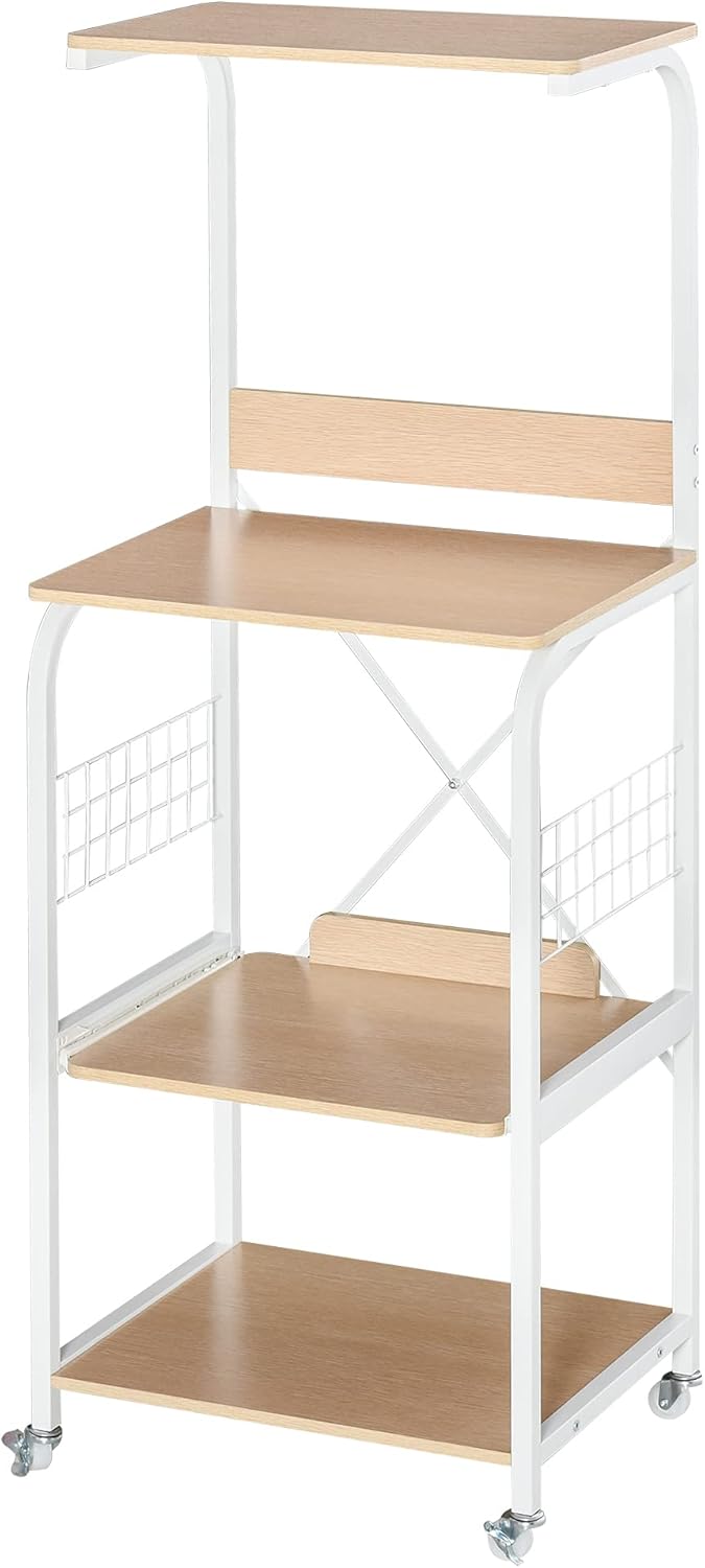 White 4-Tier Rolling Microwave Stand Utility Cart I598