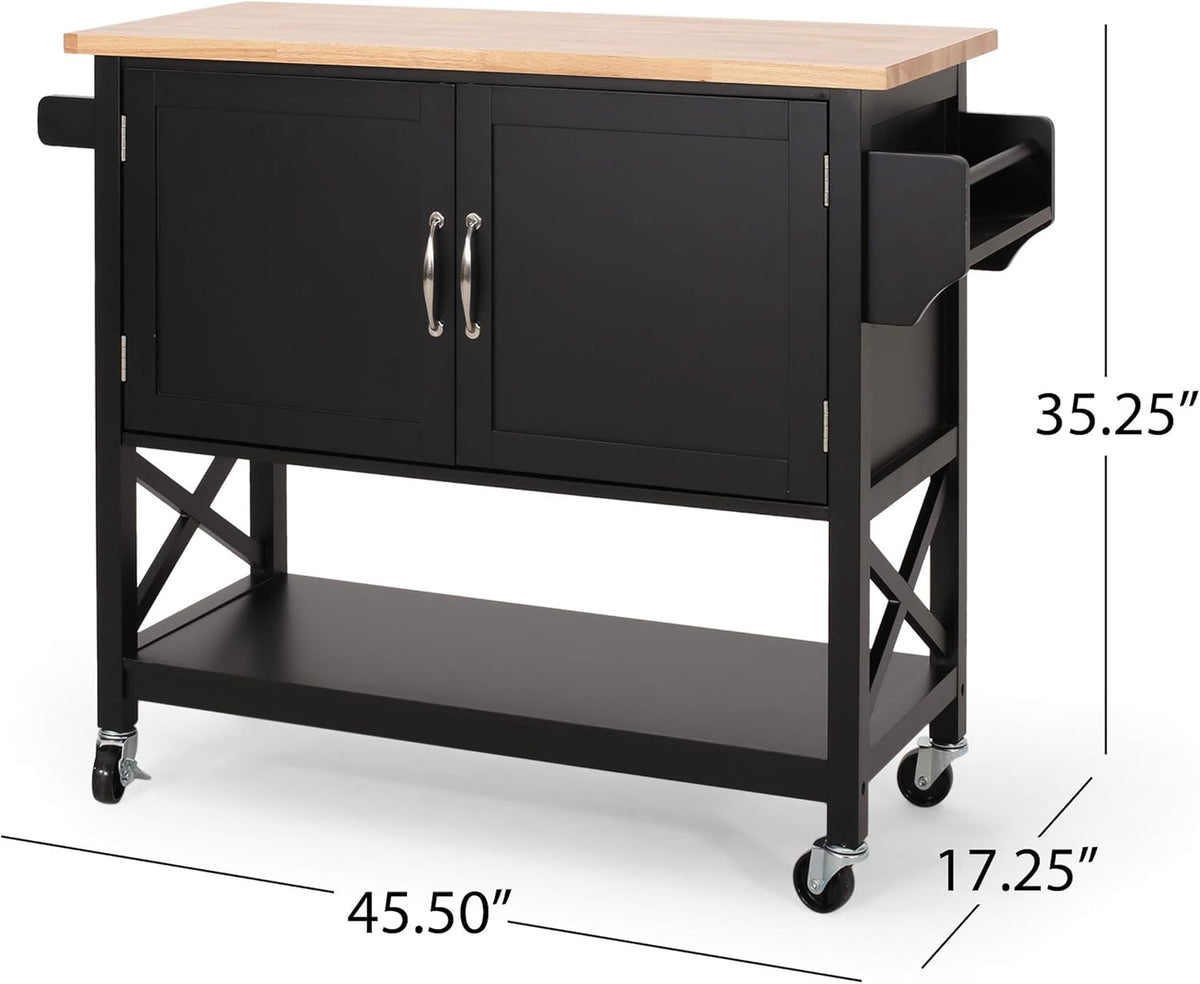 Black Natural Kitchen Cart with Wheels T454