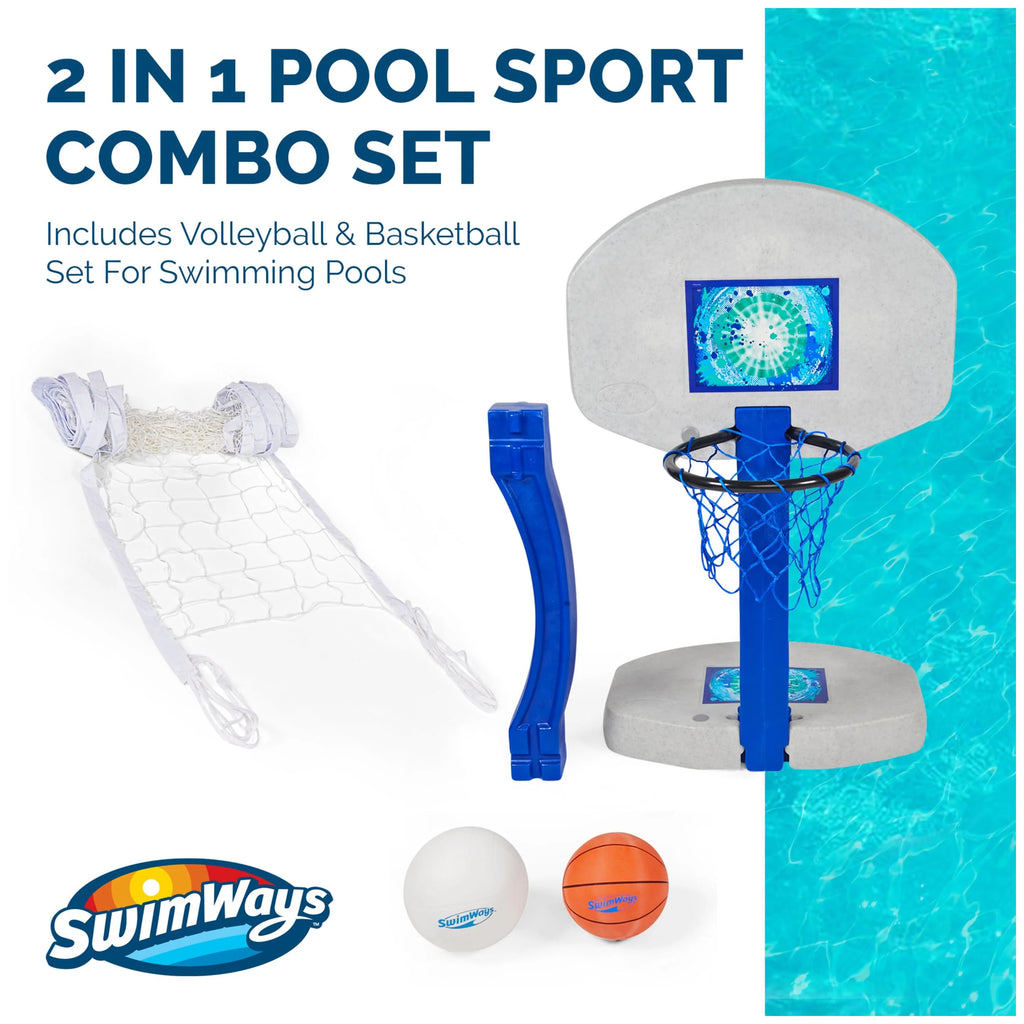 2-in-1 Pool Sport Combo Set Volleyball Net & Basketball Hoop A824