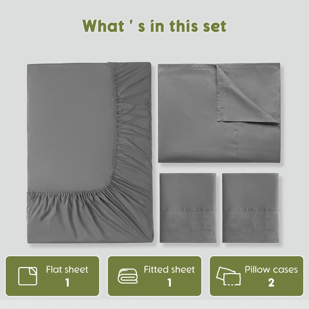 King Size 600 Thread Count Cotton Bed Sheet Set 4 PC Grey J7646