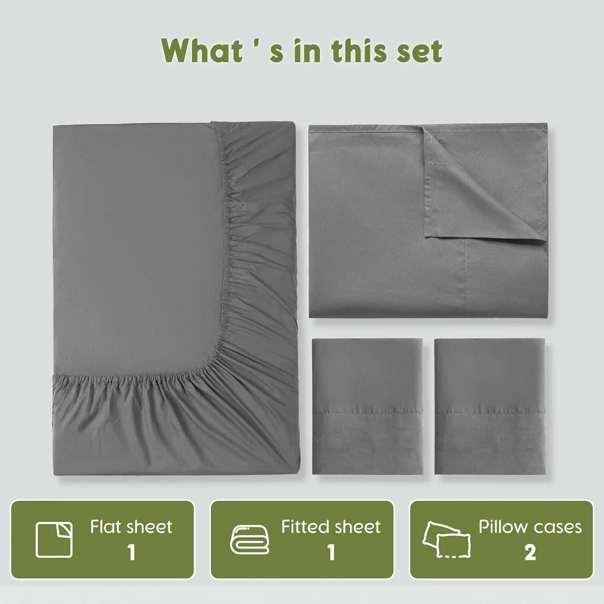 King Size 600 Thread Count Cotton Bed Sheet Set 4 PC Grey J7646