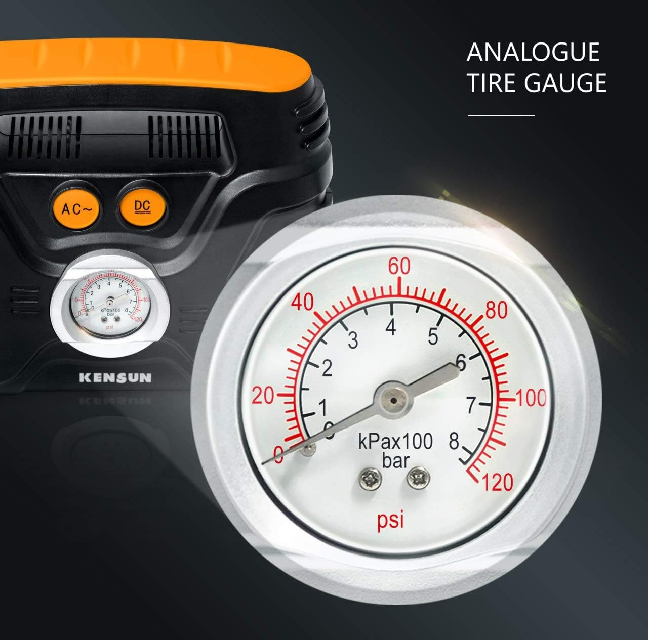 Portable Electric Air Compressor Tire Pump with Analogue Pressure Gauge, 120 PSI I127377