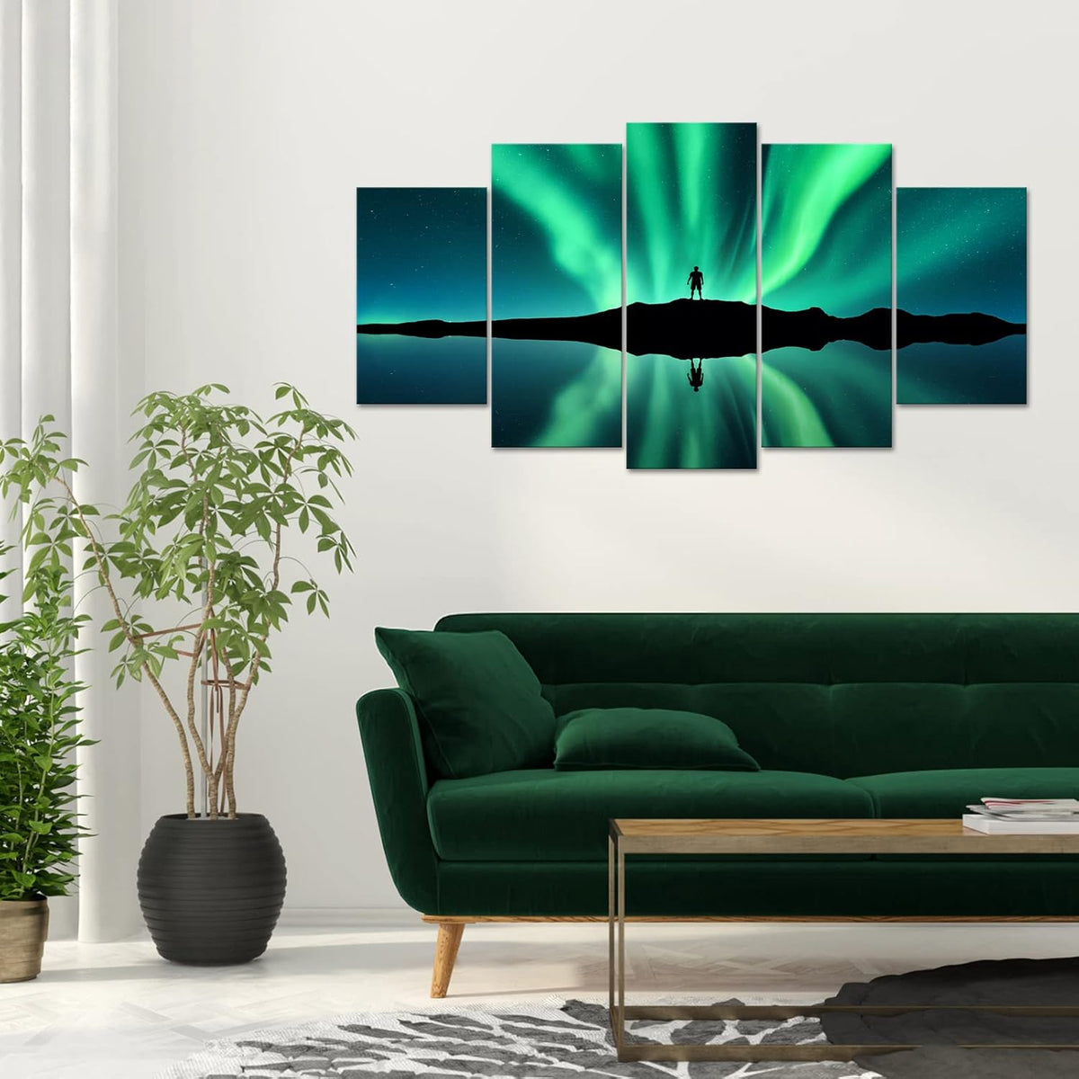 Green Aurora Borealis Canvas Wall Art Stretched and Framed G6174