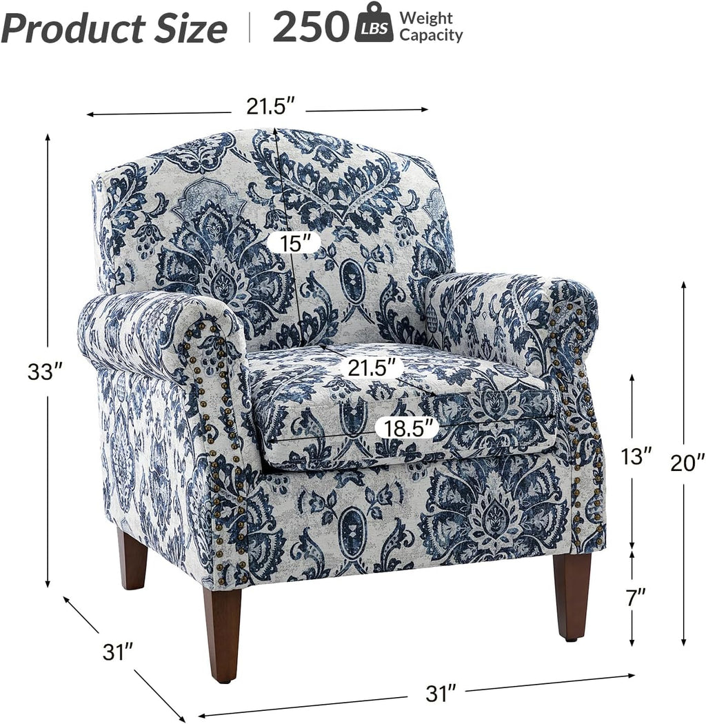 Navy Accent Chair with Wood Legs and Removable Cushion N214