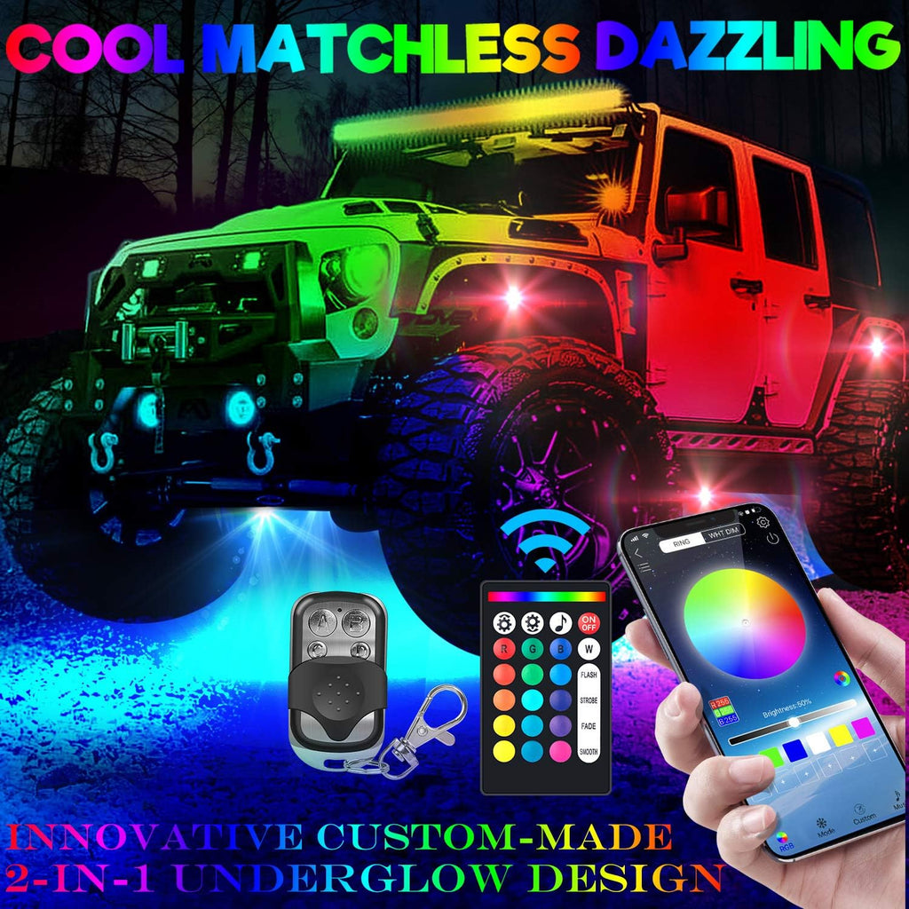 6-Pack LED RGB Neon Underglow Pod Rock Lights Kit, 96LEDs, Waterproof 12V Y5760