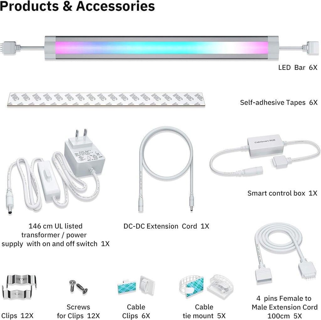 RGB Multi Color LED Smart Under Cabinet Strip Light Kit D88664