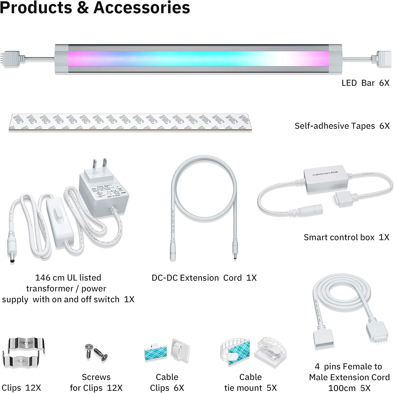 RGB Multi Color LED Smart Under Cabinet Strip Light Kit D88664