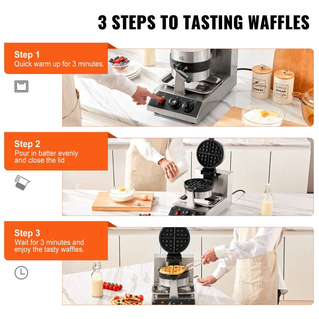 Round Waffle Maker 1300W Non-Stick Waffle Iron B59334
