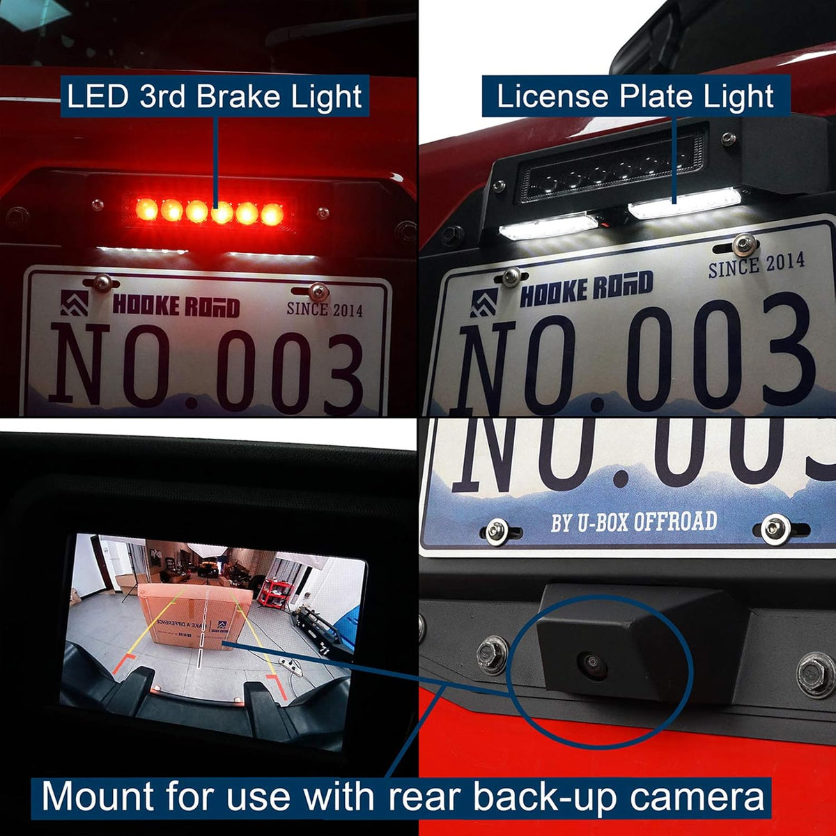 Spare Tire Delete License Plate Relocation Kit with Hole for Factory Back-up Camera & Third Brake Light Compatible with Jeep Wrangler JL 2018-2022 Pack of 2 B54445