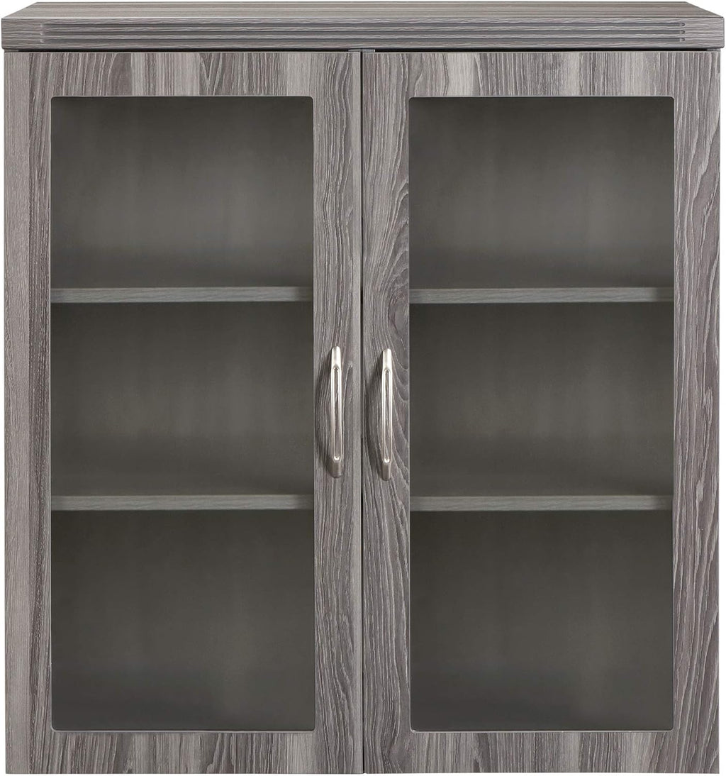 Glass Display Cabinet with 2 Doors, 2 Shelves, Gray Steel X759