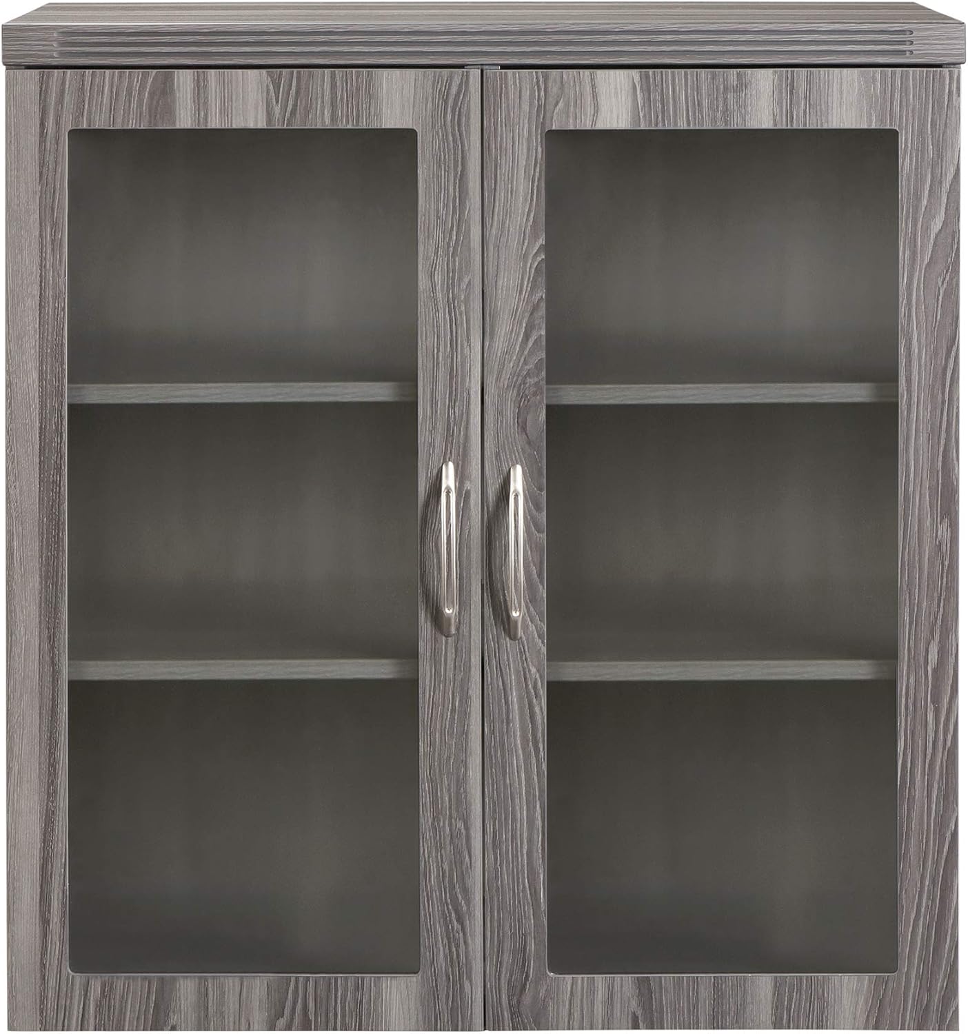 Glass Display Cabinet with 2 Doors, 2 Shelves, Gray Steel X759