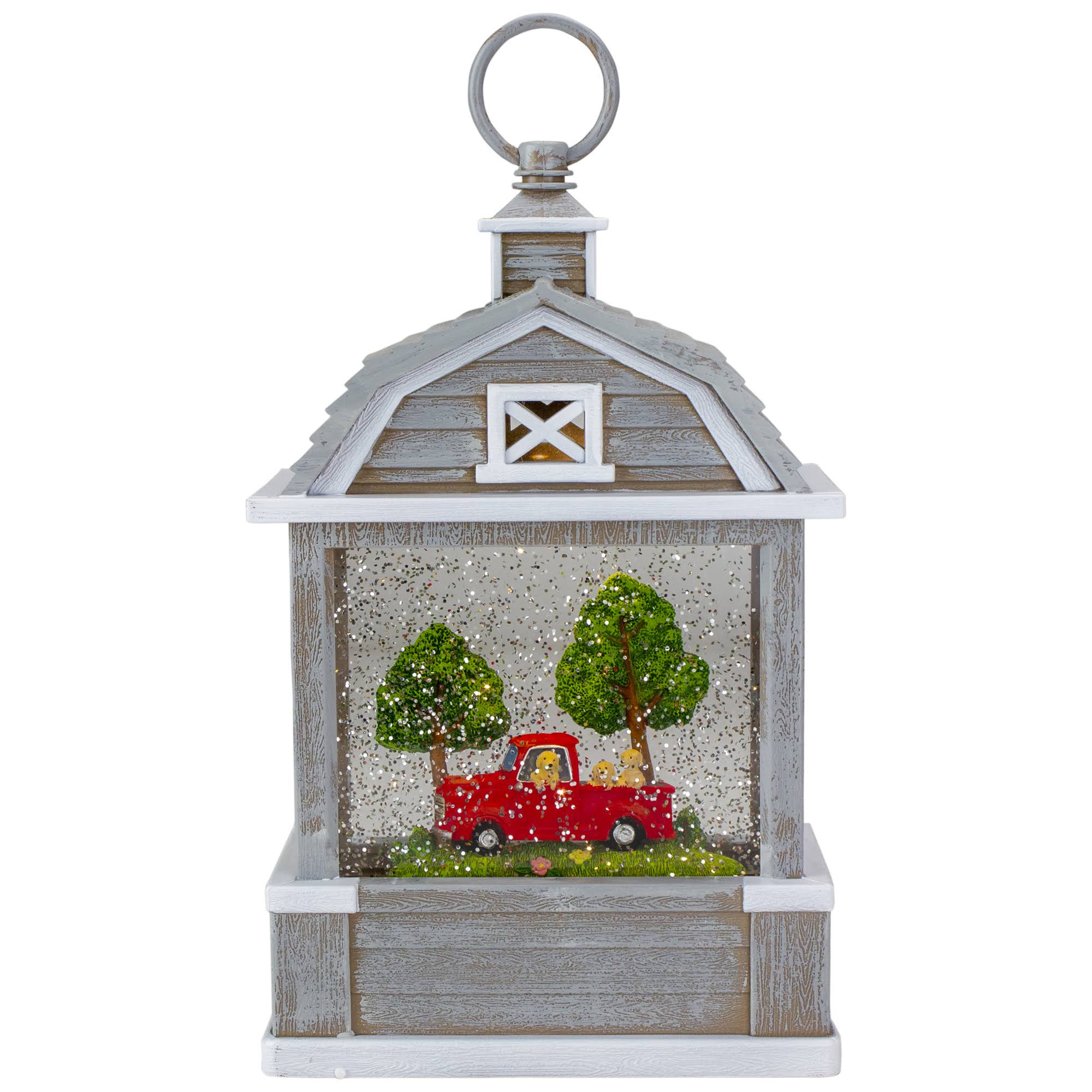12.75x22 Lighted Gray Barn Snow Globe with Red Truck and Dogs G840630
