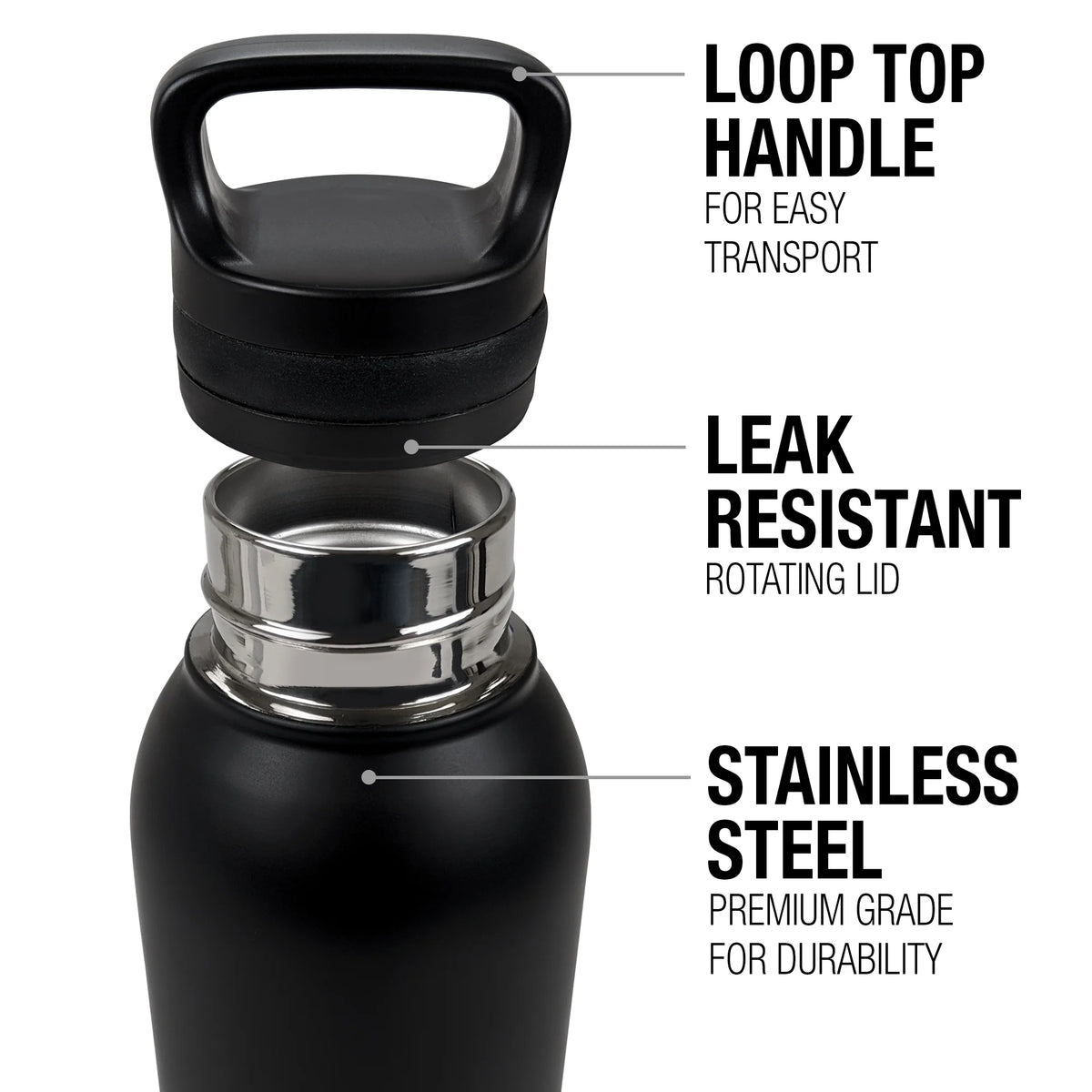 24 oz Insulated Stainless Steel Water Bottle with Loop Cap T2825