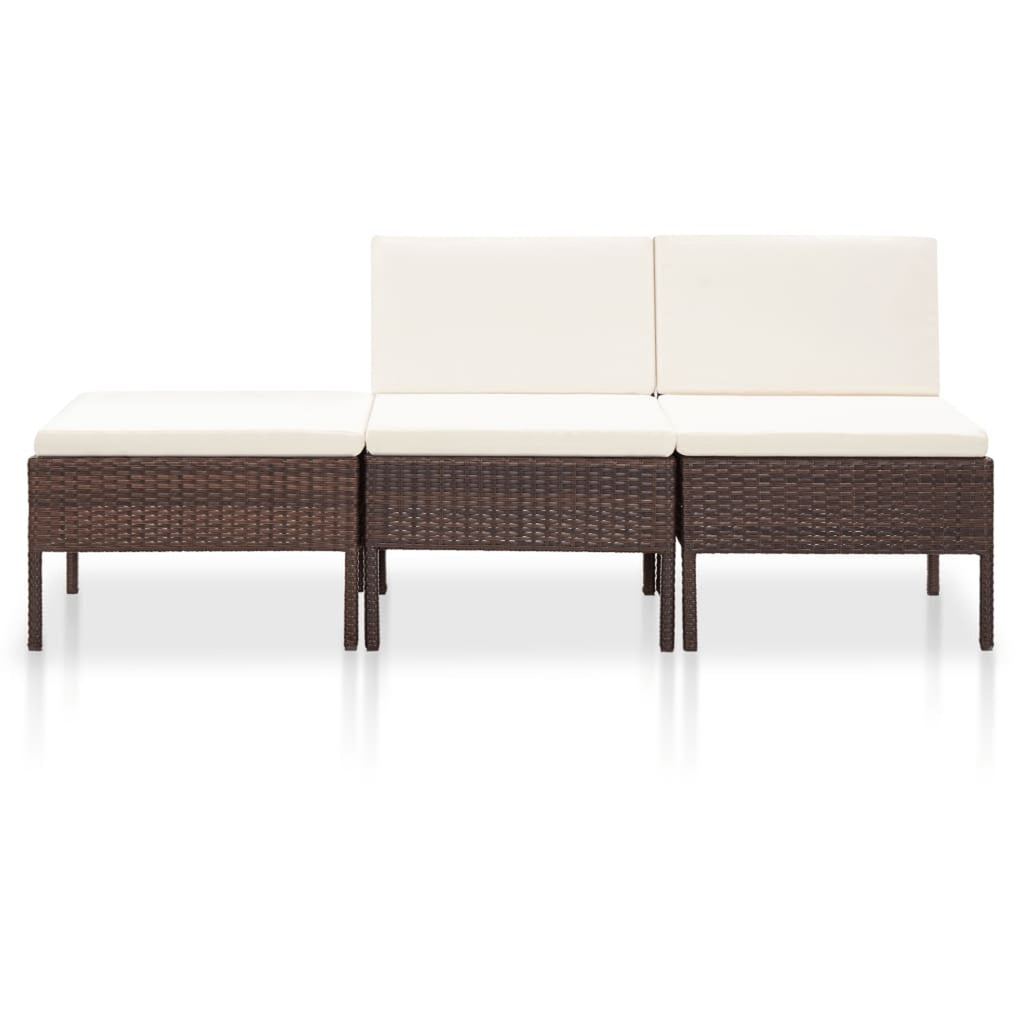 3 Piece Patio Lounge Set with Cushions Poly Rattan Outdoor Sectional Sofa Set Steel Frame I9636