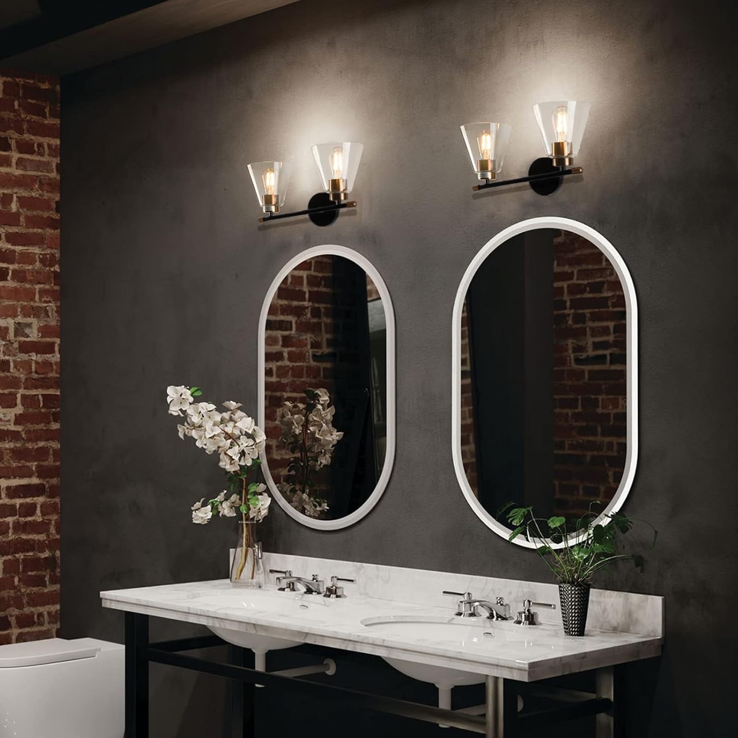 2-Light Matte Black Wall Sconce with Clear Glass Shade and Gold Base Z5069
