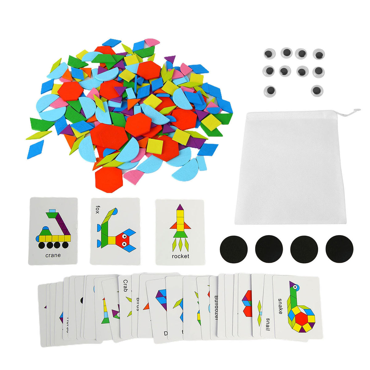 Wooden Pattern Blocks Geometric Shapes Toy with Cards H752204