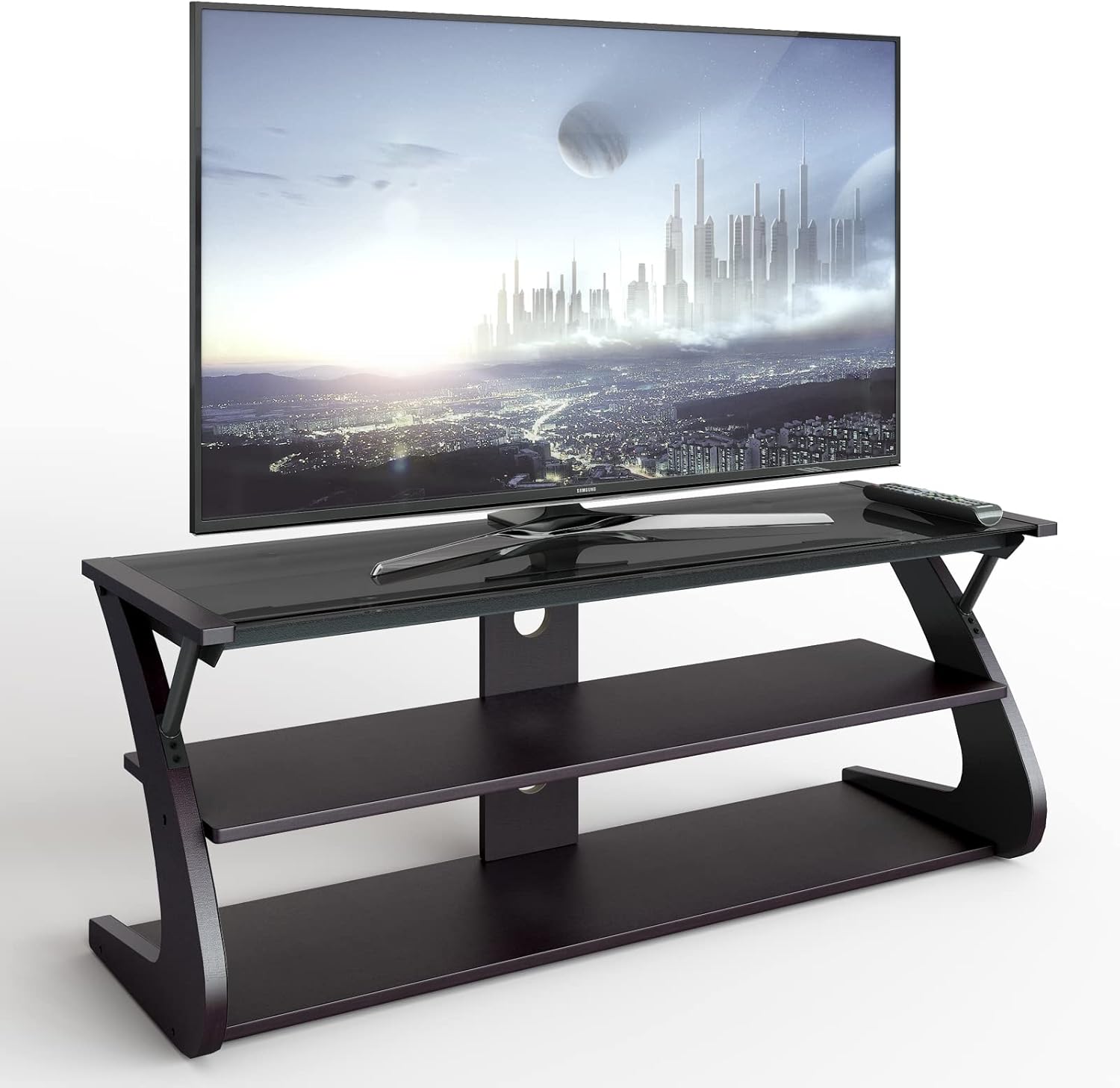 3-Tier TV Stand Storage Console with Storage Shelves (Wood Top) G1376