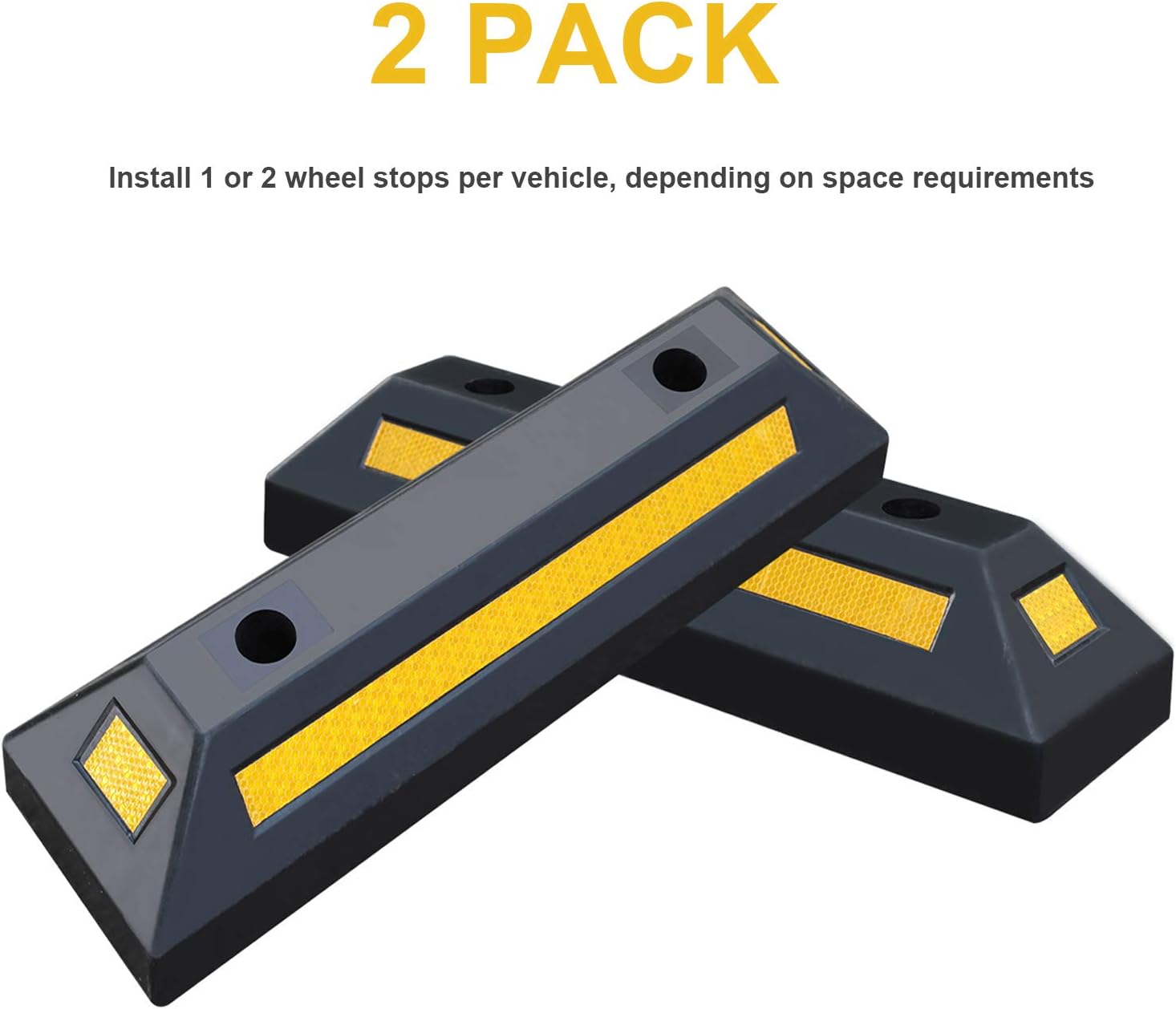 2 Pack Rubber Parking Guide Blocks with Yellow Reflective Stripes 21.25x5.7x3.54 N824