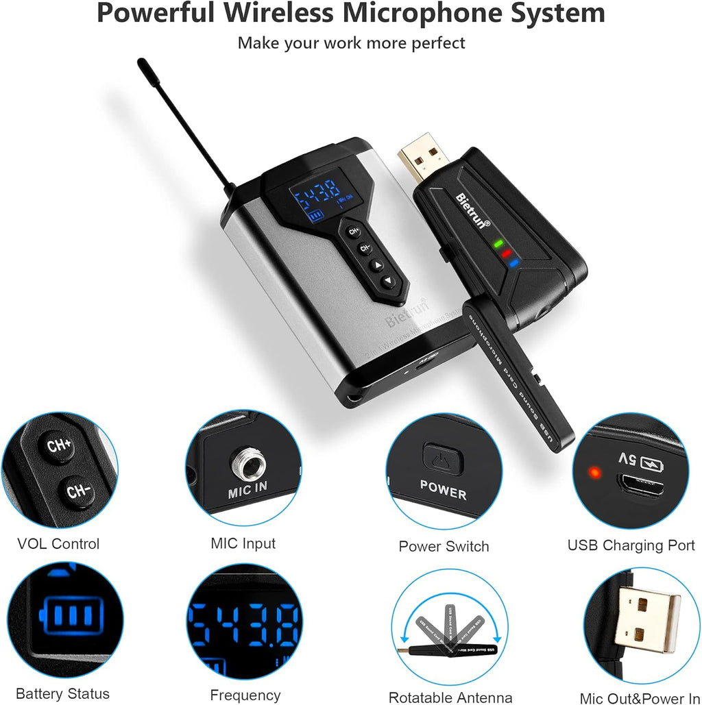Wireless USB Microphone for Computer, 98 feet, Plug & Play J2268