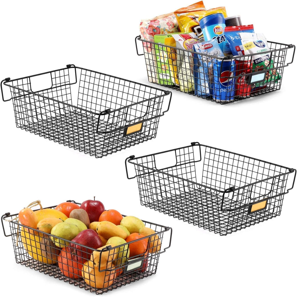 4 Pack Stackable Wire Baskets Metal Storage Bins B4874