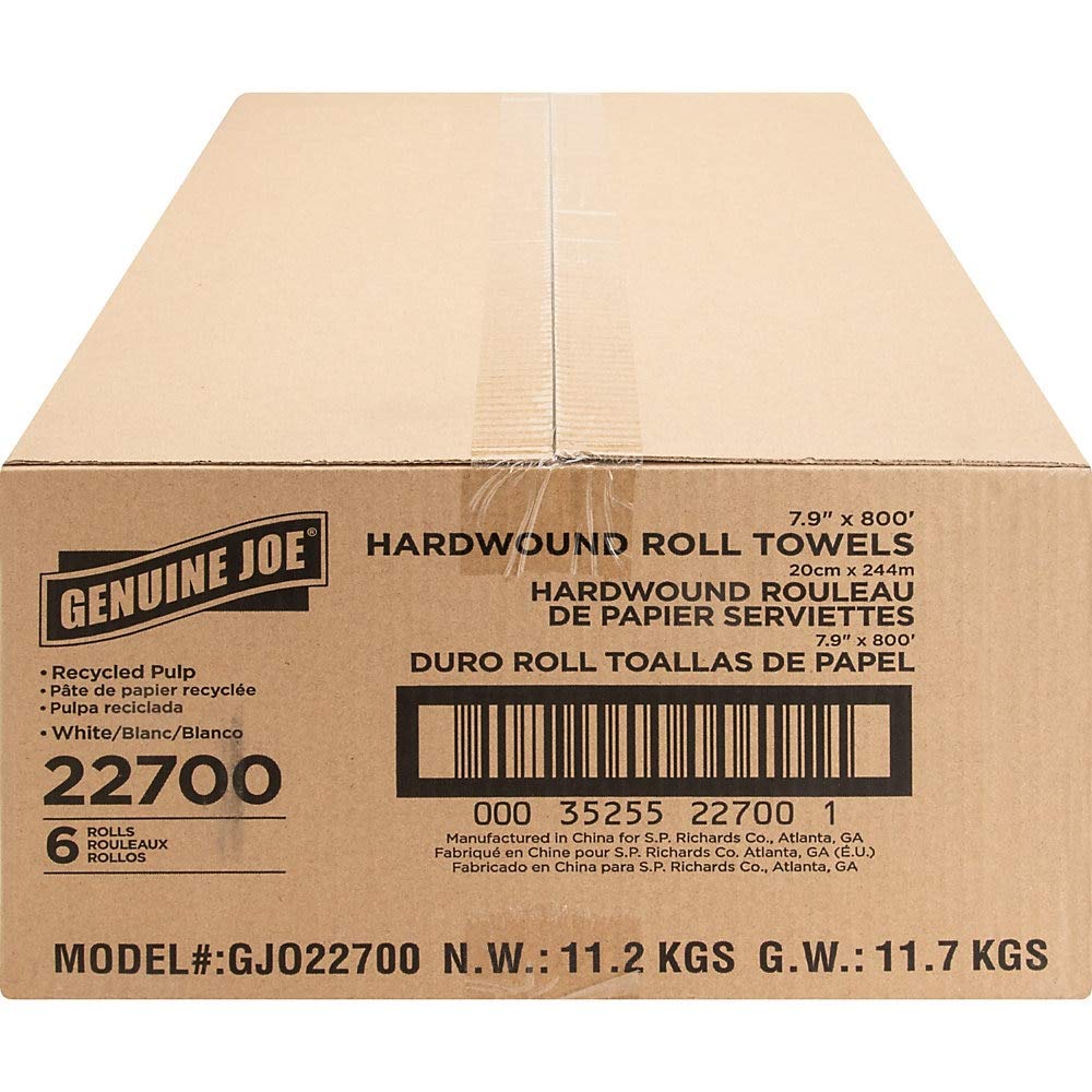 Hard Wound Roll Towel, 800' Length x 7-8/9 Width, White, Case of 6 D7750