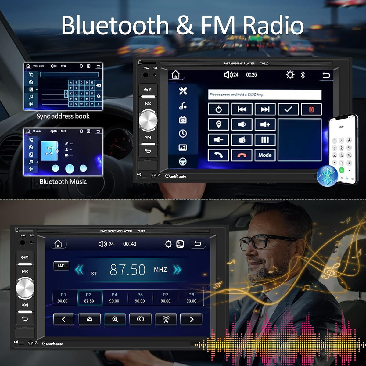 6.2" Touch Screen Car Stereo with Carplay Android Auto Bluetooth Backup Camera H26084