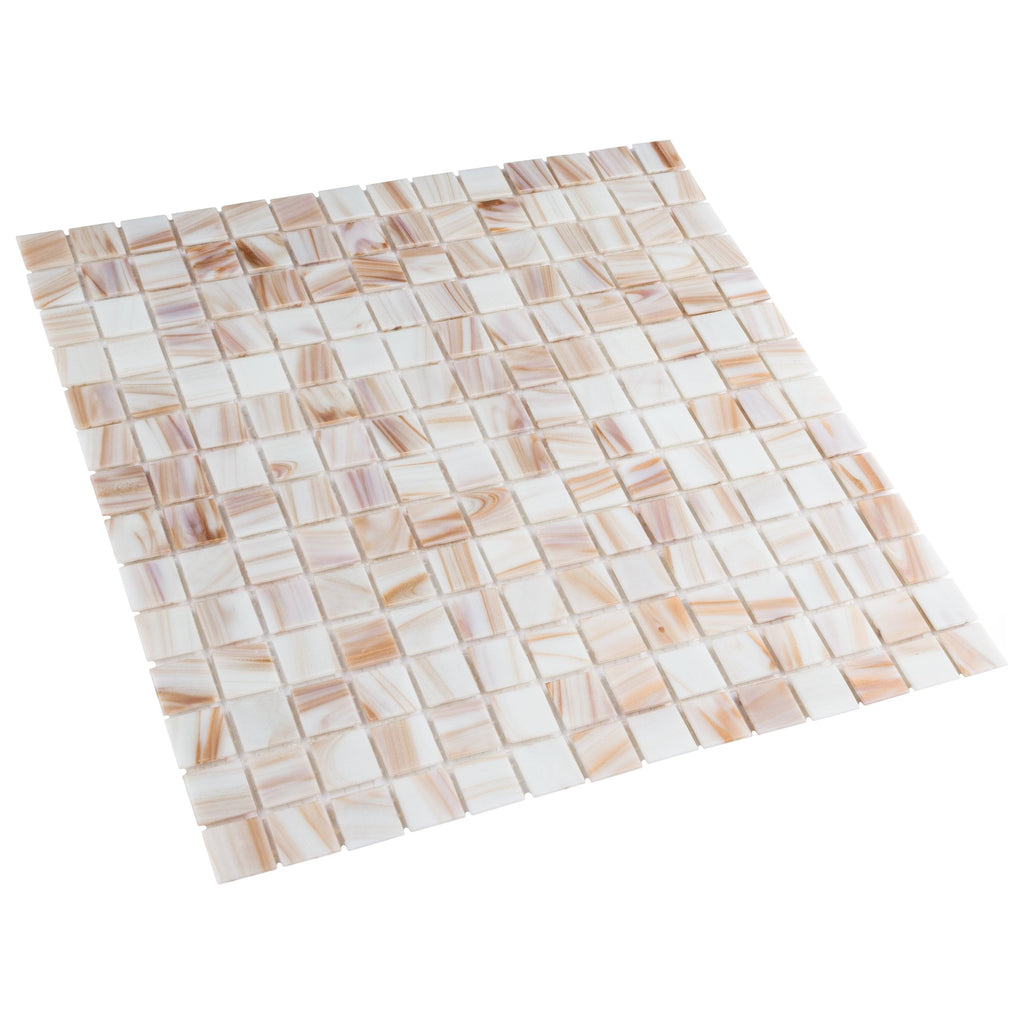 Fused Glass Mosaic Wall Tile, 12 inch x 12 inch, Brown/Tan/White/Copper H6854