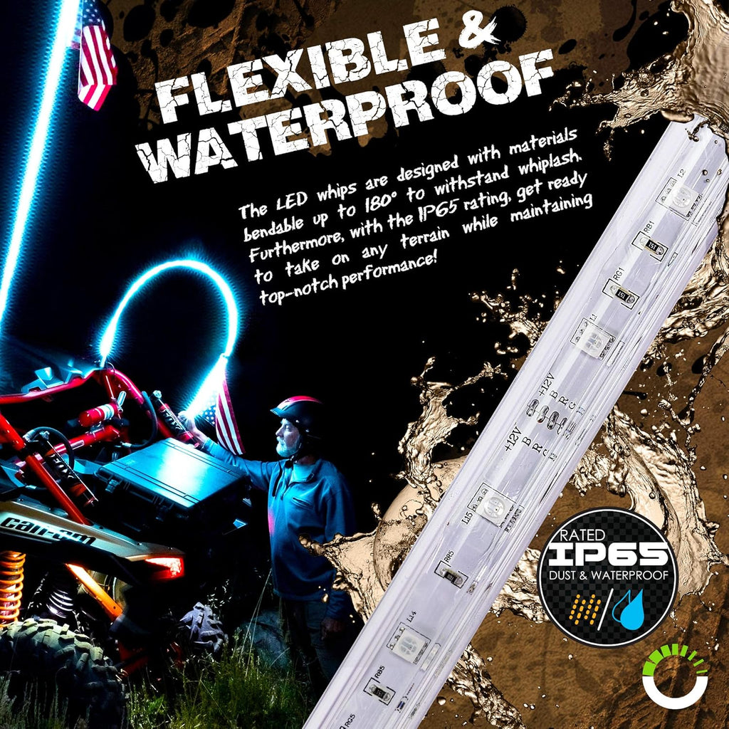 2pc 5ft LED Whip Lights for UTV ATV with RF Wireless Remote F3406