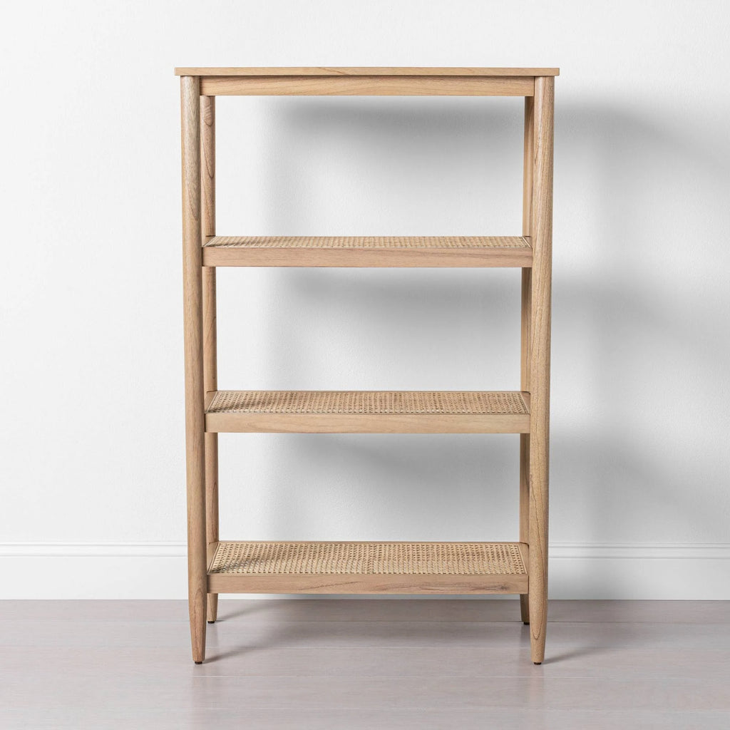 Tall 4-Shelf Wood & Cane Bookcase M78519
