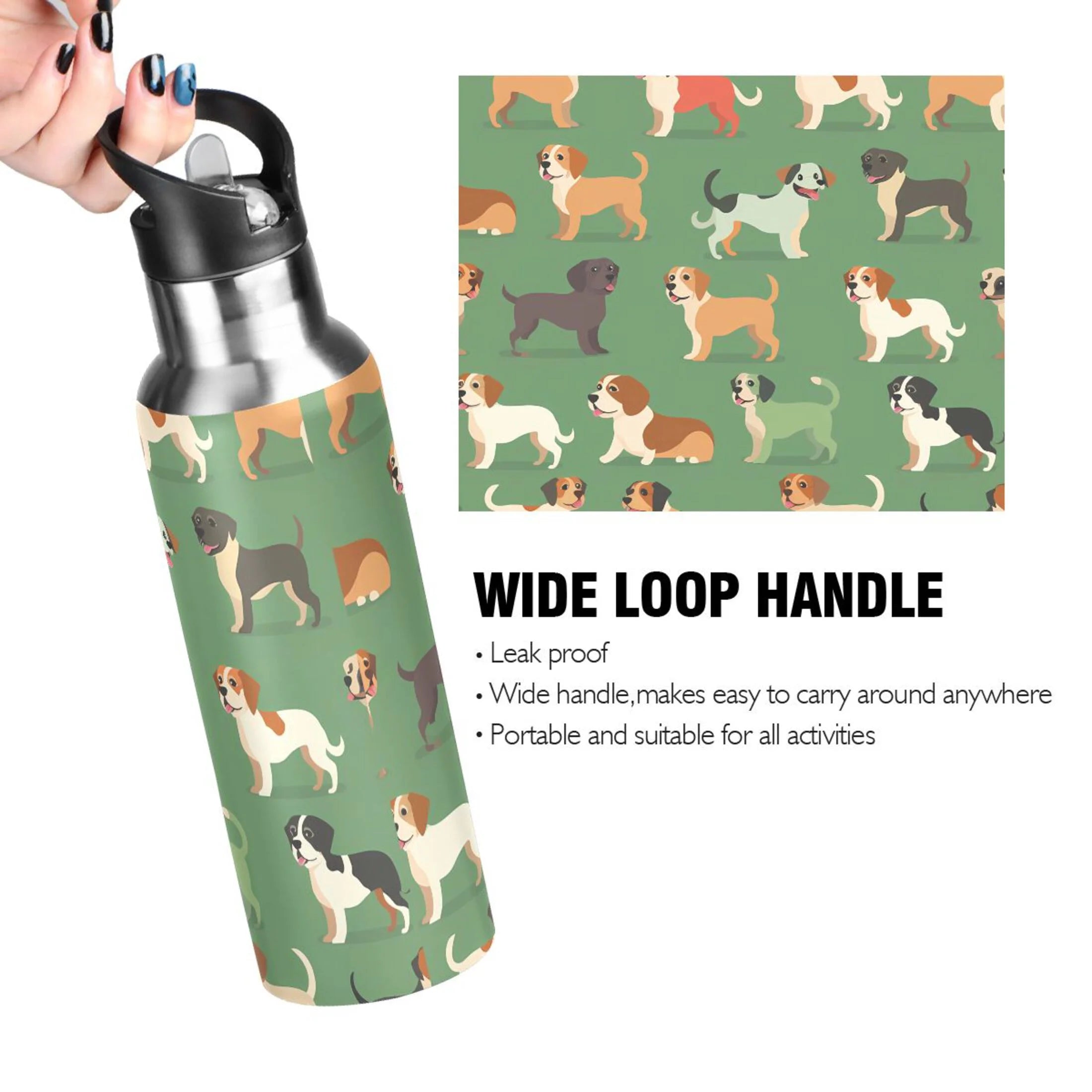 Green Insulated Stainless Steel Water Bottle with Straw Lid 20 oz R54354