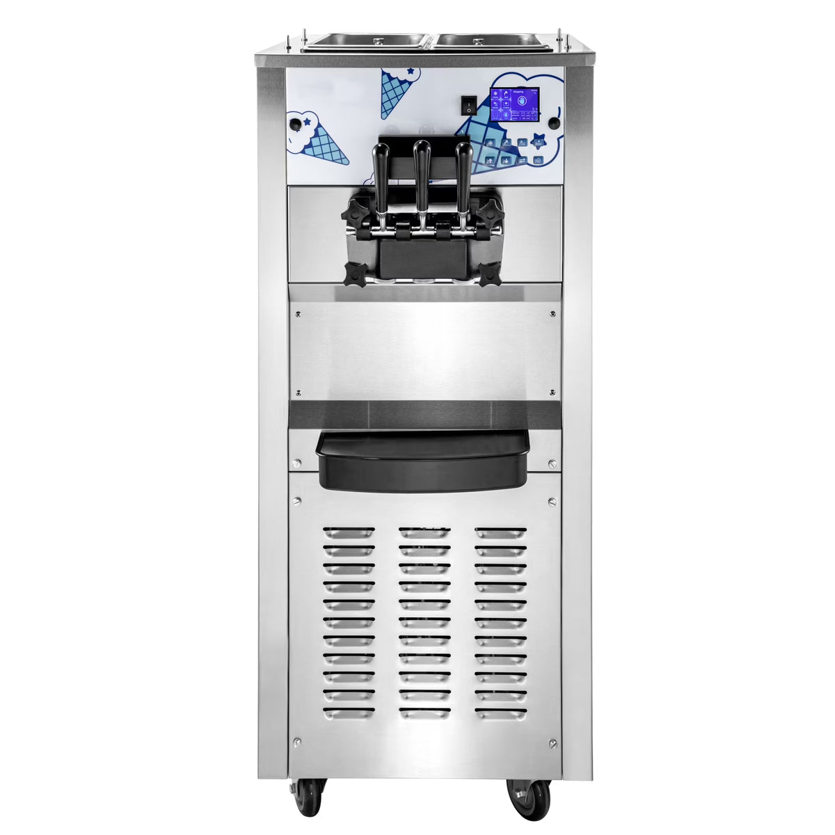 Commercial Ice Cream Maker 2500W with Two 12L Hoppers Soft Serve Machine with 3 Flavors Compressor LCD Panel G78419