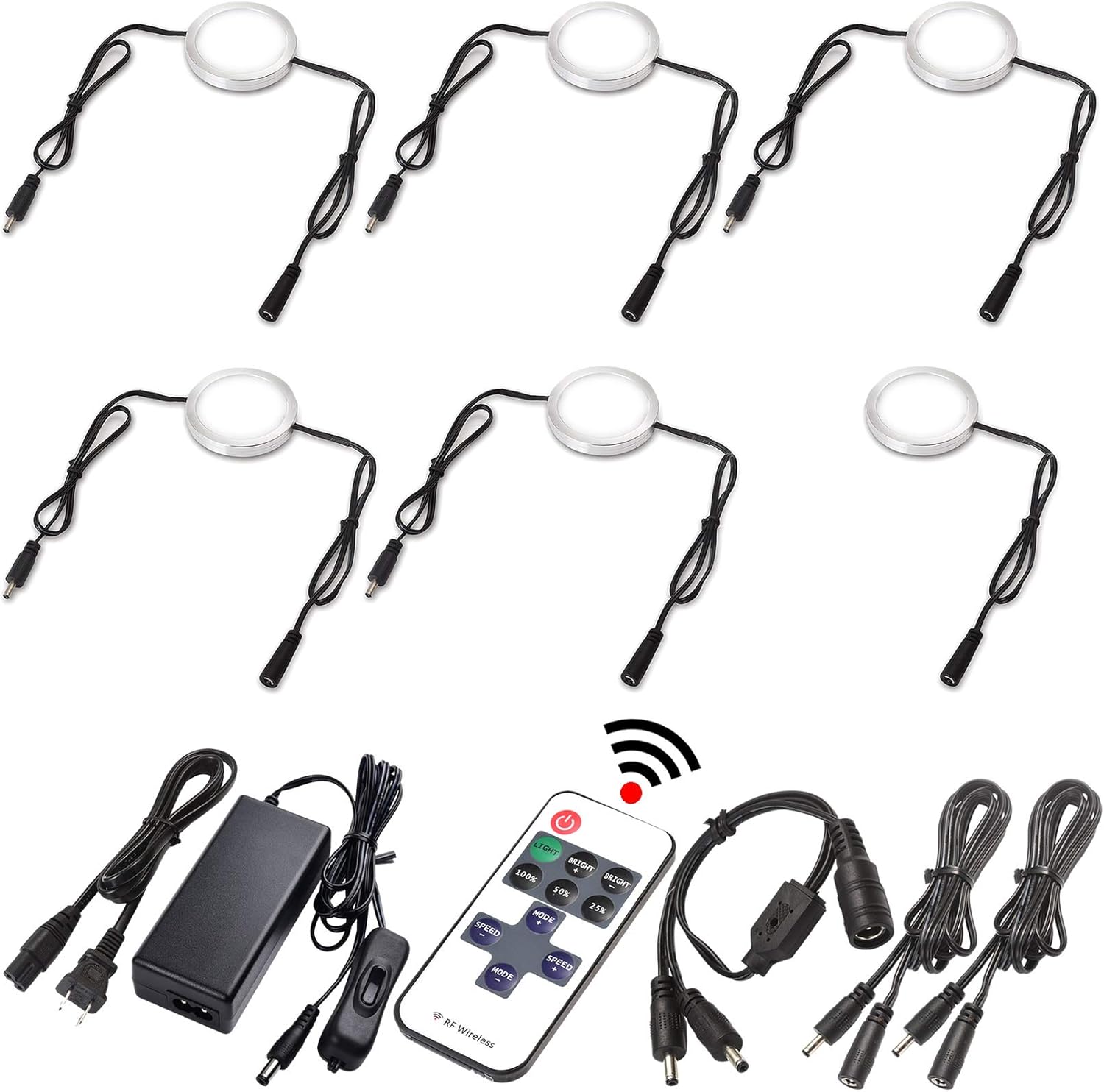 LED Under Cabinet Lighting Linkable Kit, Wireless Dimmable Puck Lights, RF Remote Control, 12 Lights, Daylight Pack of 2 J4993