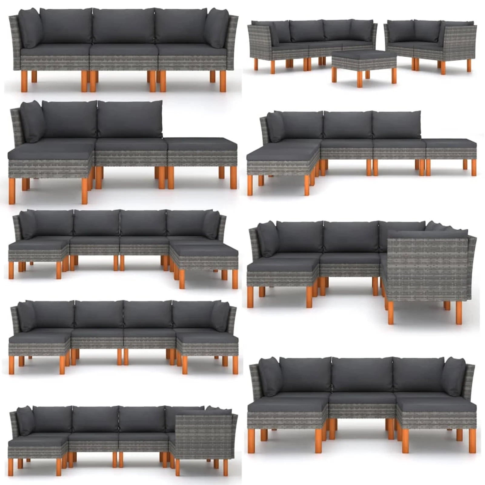 Corner Sofa Poly Rattan and Solid Eucalyptus Wood I170048
